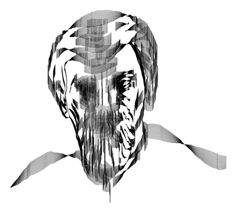Figure 4 – Sine Curve Man by Charles Csuri (1967) Created with an IBM 7094 and Calcomp 563 drum plotter.