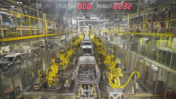 On a standard factory line, industrial robots are programmed to repeat a single task 24 hours a day, 7 days a week. People are strictly separated from the robot work zone.