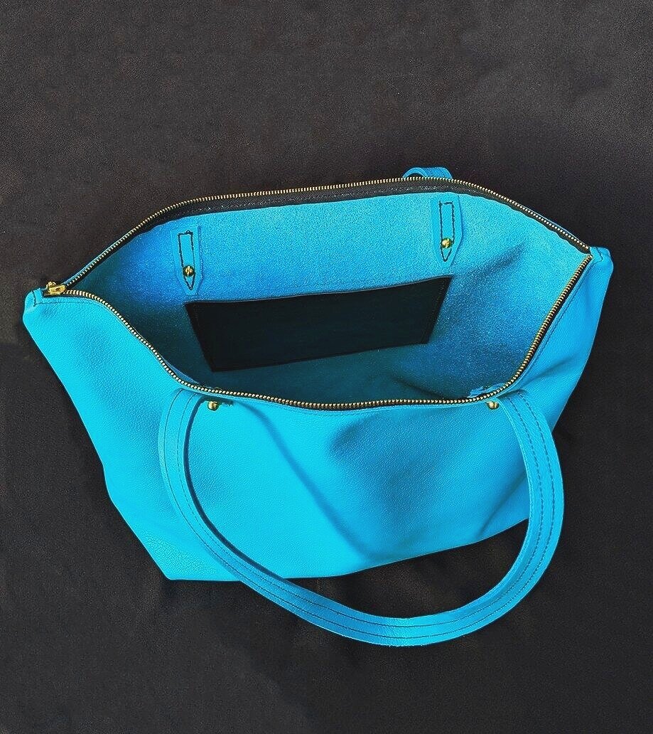 Bright Turquoise Leather Curve Bag — Hazel Ray
