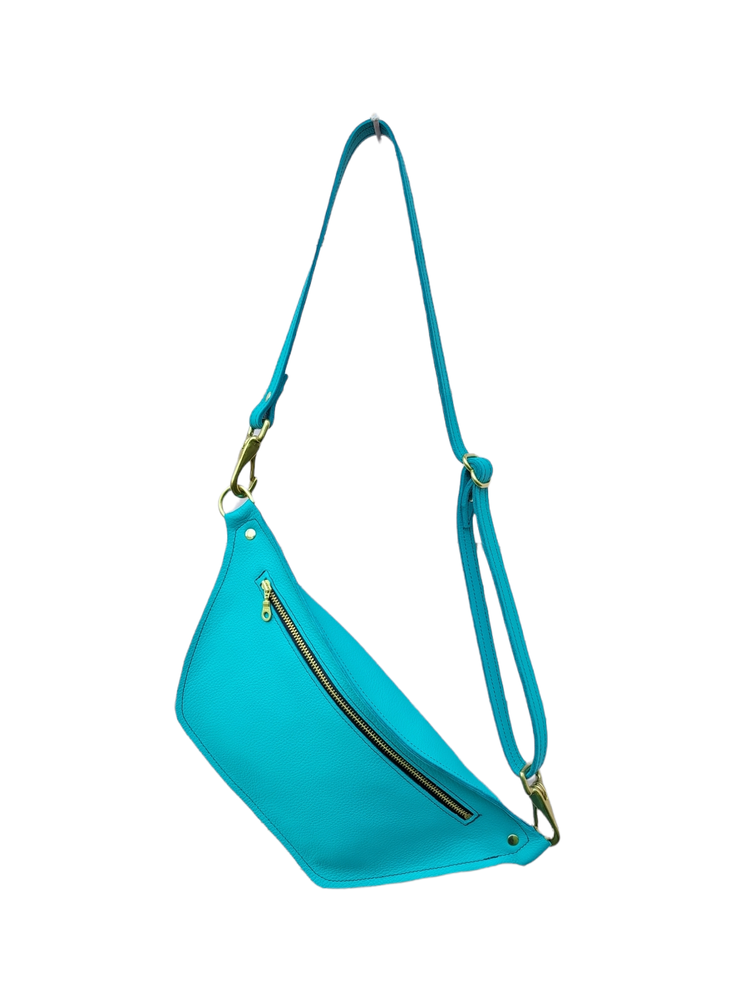 Bright Turquoise Leather Curve Bag — Hazel Ray