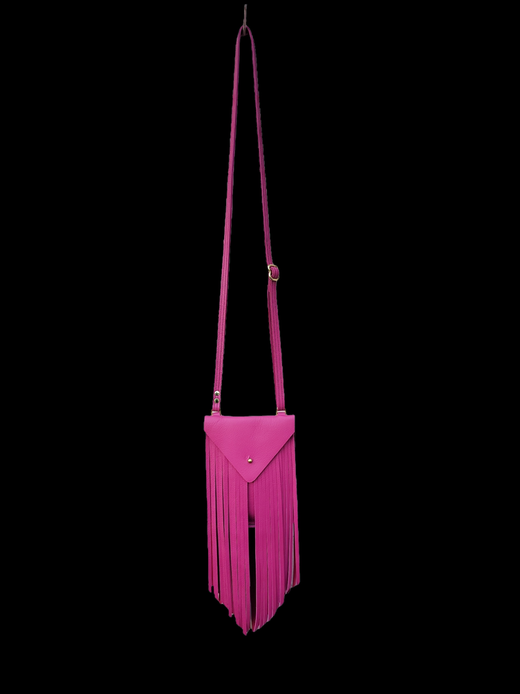 Bright Pink Leather Fringe Crossbody — Hazel Ray