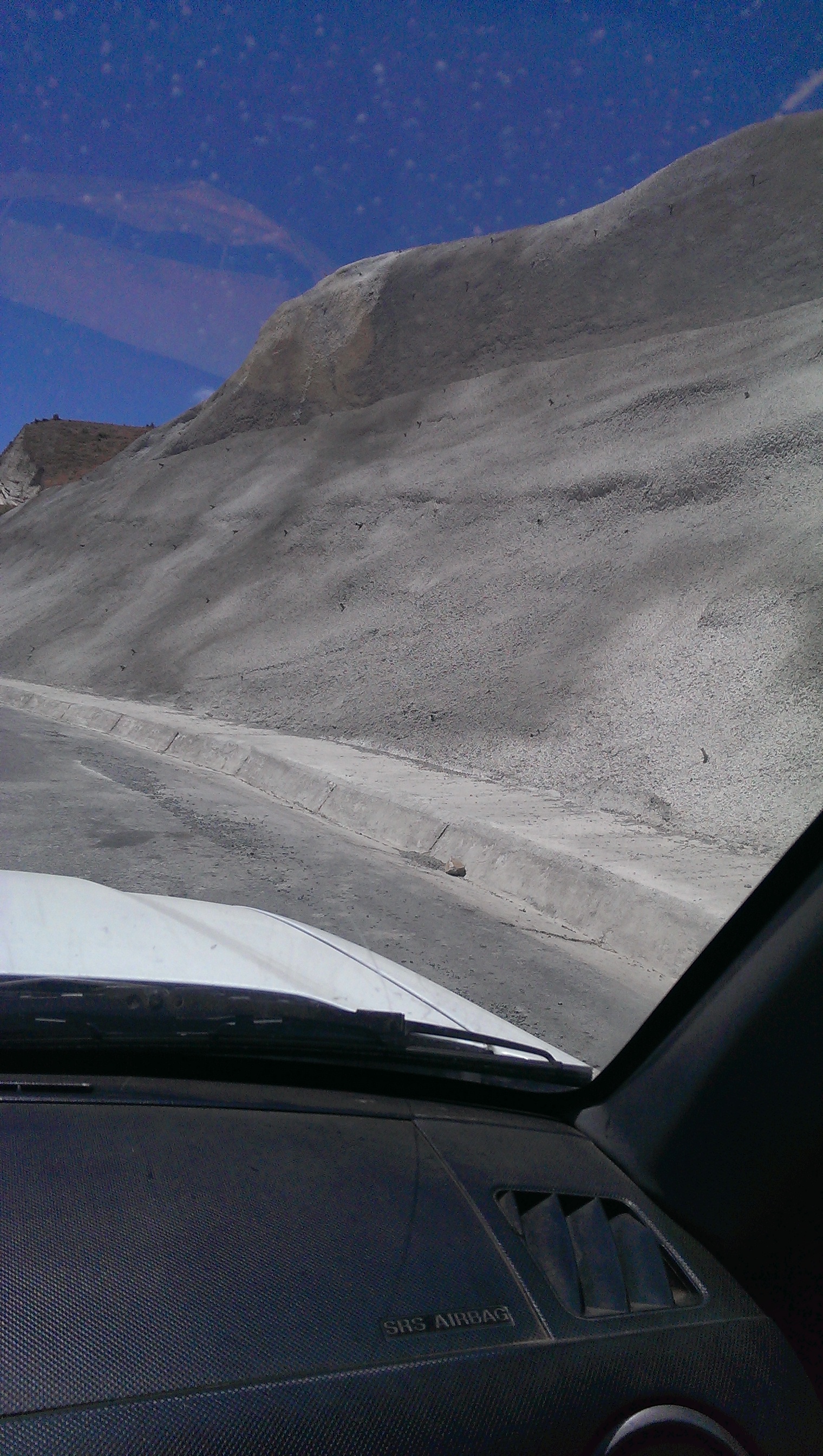 On the drive to the crater - cliffs on either side of road were 'shotcreted' to help stabilize them