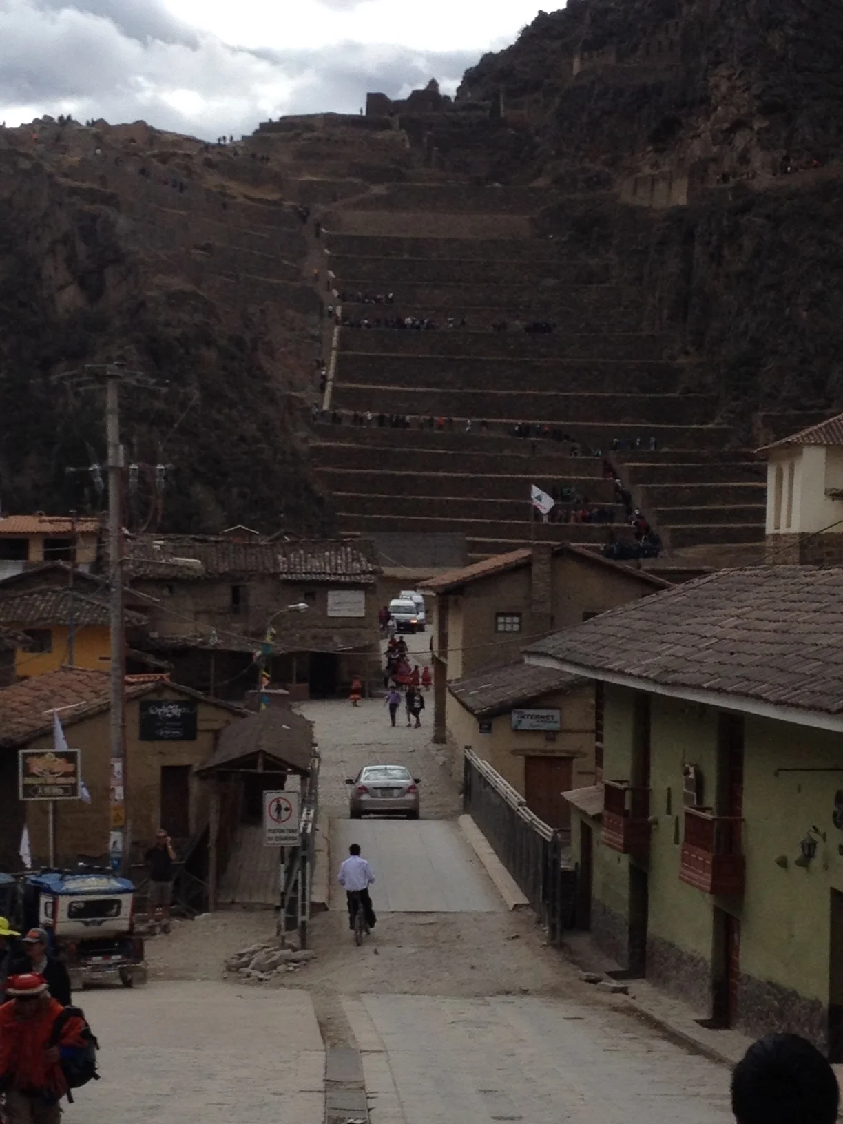 Terraces and ruins in background of city