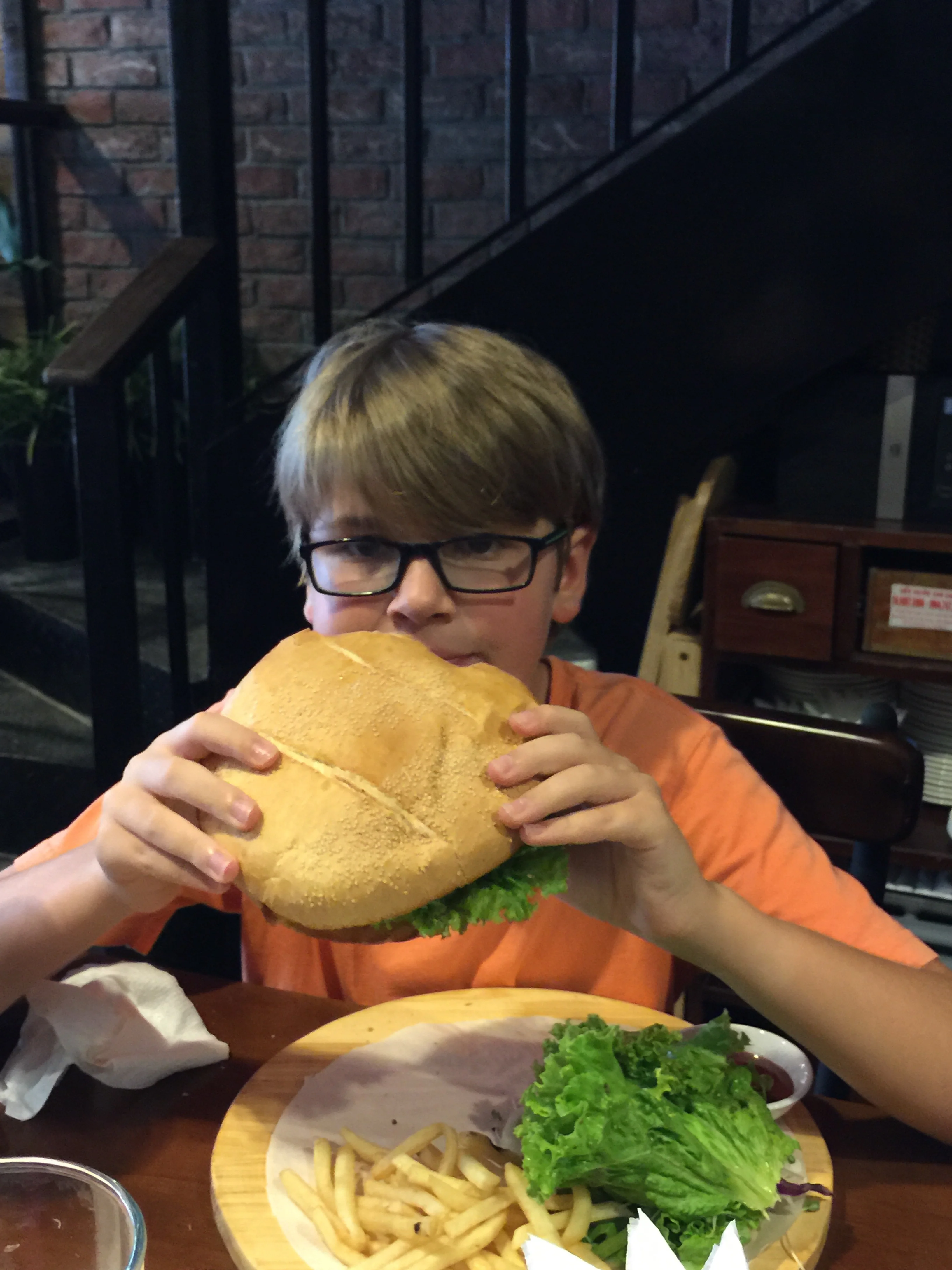 A local Western restaurant. Liam did manage to eat that burger...bigger than his head. 
