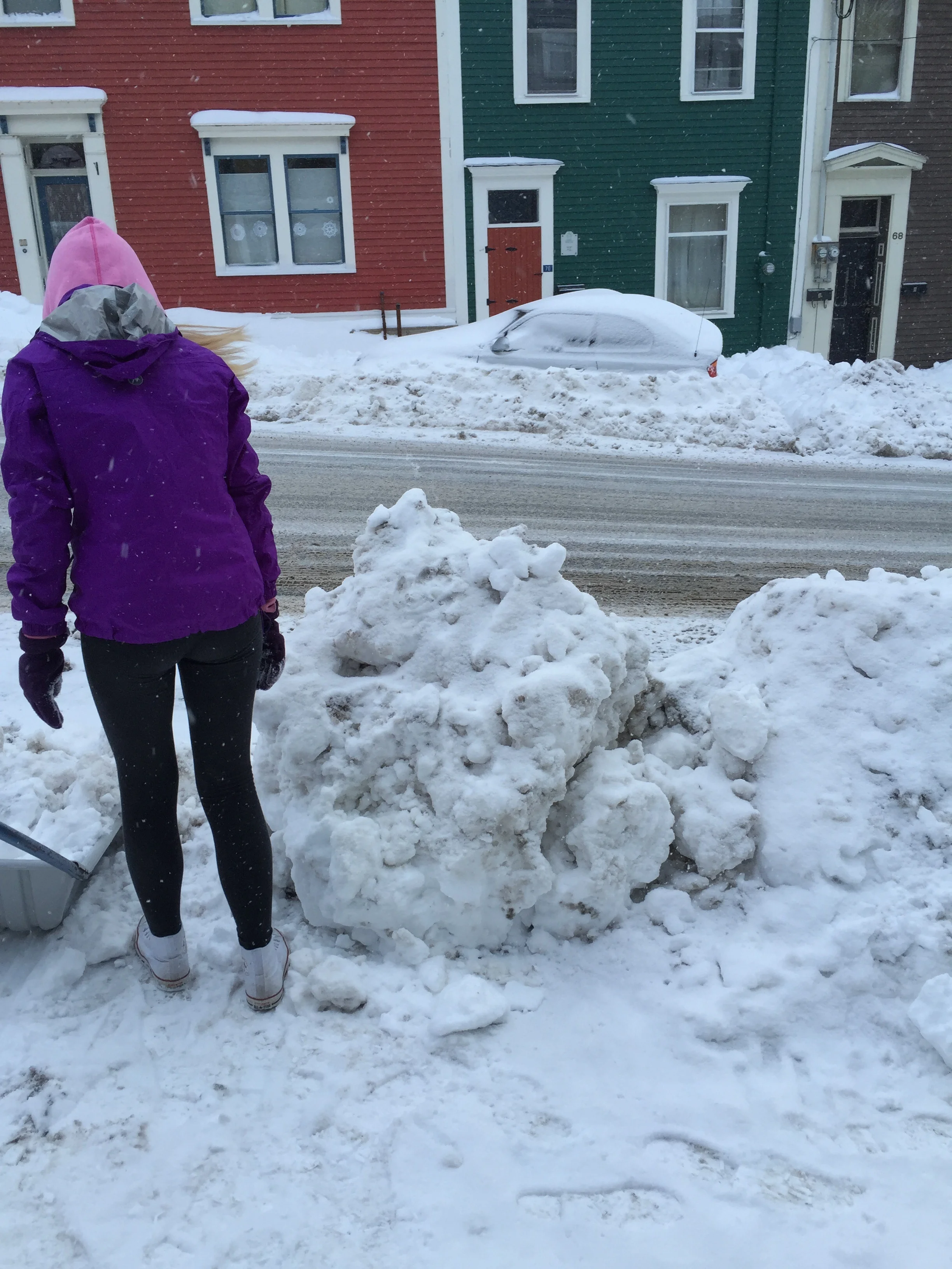 Snow plow left a lovely frozen boulder on our driveway. Took us forever to get it out of the way. 