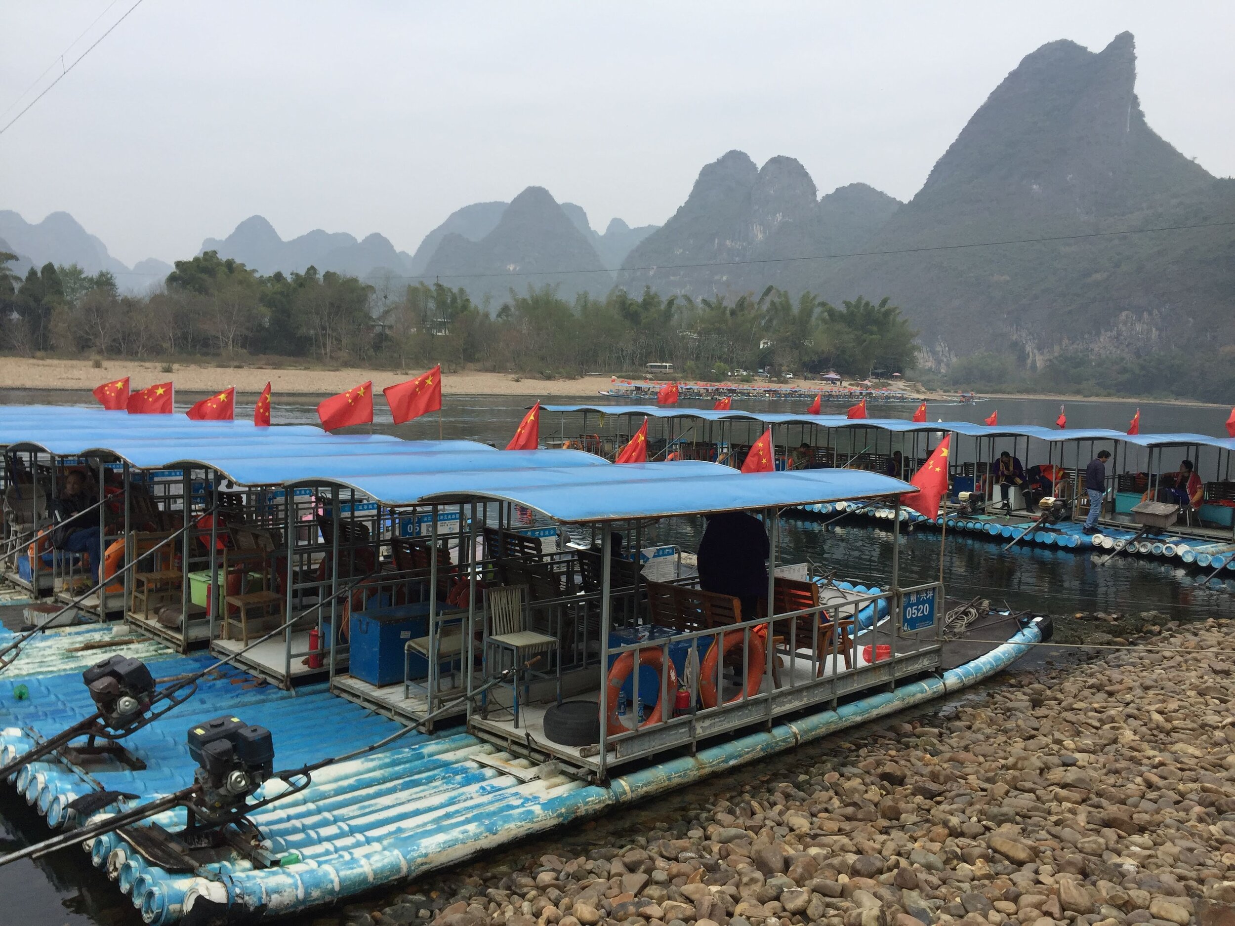  Boats lined up and ready to take tourists along the river. 