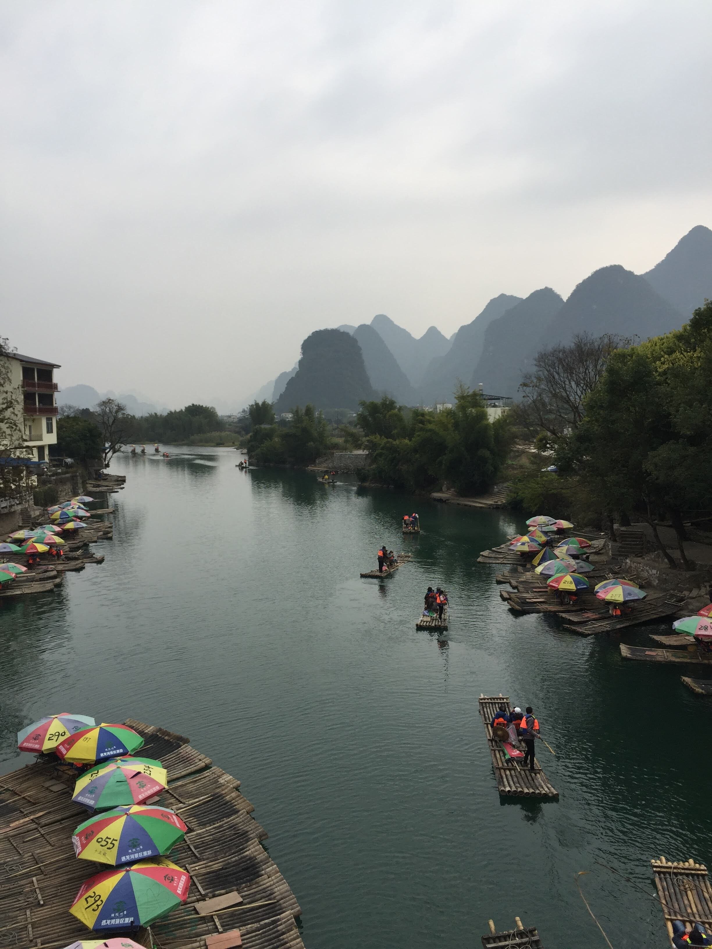  On the other side of the Dragon Bridge, folks get these rafts and head down the river. 