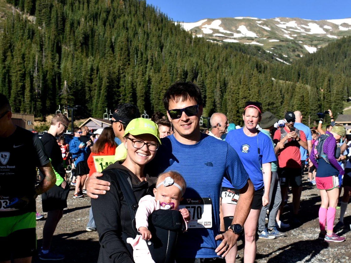 Emma and I cheering on Matt right before he sets off for his race! Race started at Loveland Ski Area.