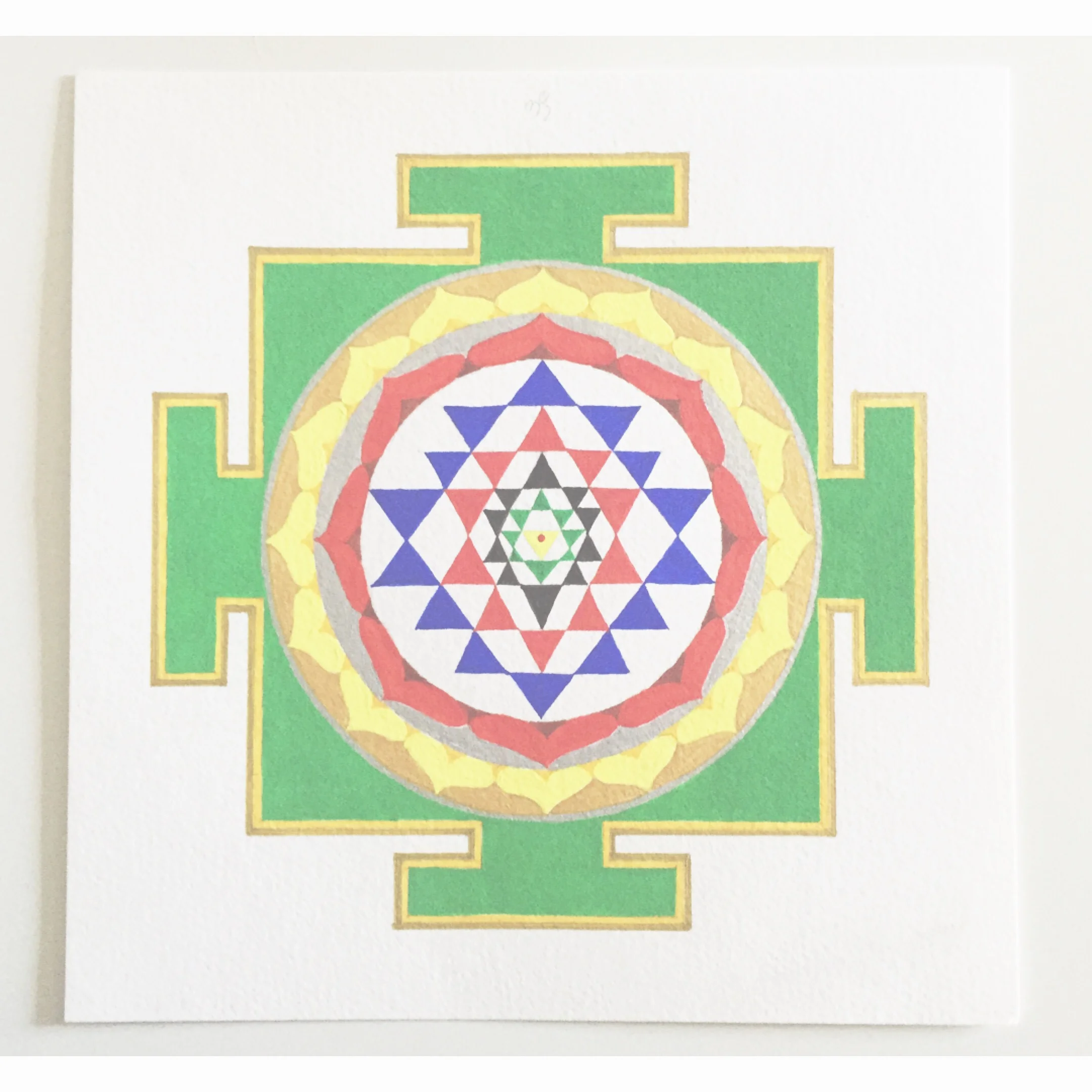 #MantraMonday !! One of the most complex yantras is the Shri yantra. It represents the cosmos and can break through obstacles in our lives. the upward and downward triangles represent male and female. mantra: "OM" #mantra #yantra #mandala #shriyantra #vedic
