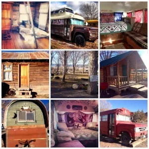  Feel right at home in the variety of cabins and buses on the Mystic property