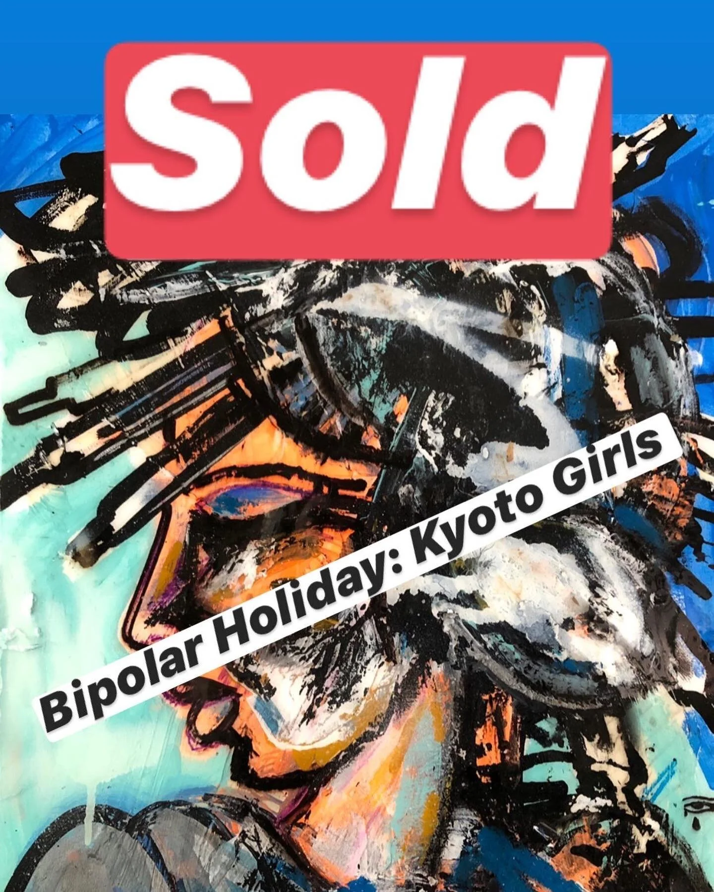 Bipolar Holiday: Kyoto Girls - sold mixed media on canvas...Dan&rsquo;s virtuosic mark making is on display here in Kyoto Girl #9.  Check out available works on our website and take a virtual tour of the exhibit for a close-up of the show.  Link in b