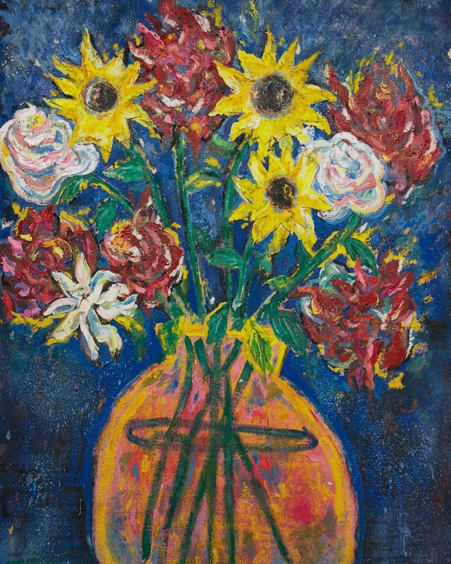 New work by Daniel Jefferson &bull; first in a series of mixed media still lifes on canvas &bull; 60x40 inches &bull; &ldquo;Fleurs Pour Max No. 1&rdquo;  #newwork #bipolarholiday #streetart #contmporaryart #outsiderart #floral #stilllife #painting #