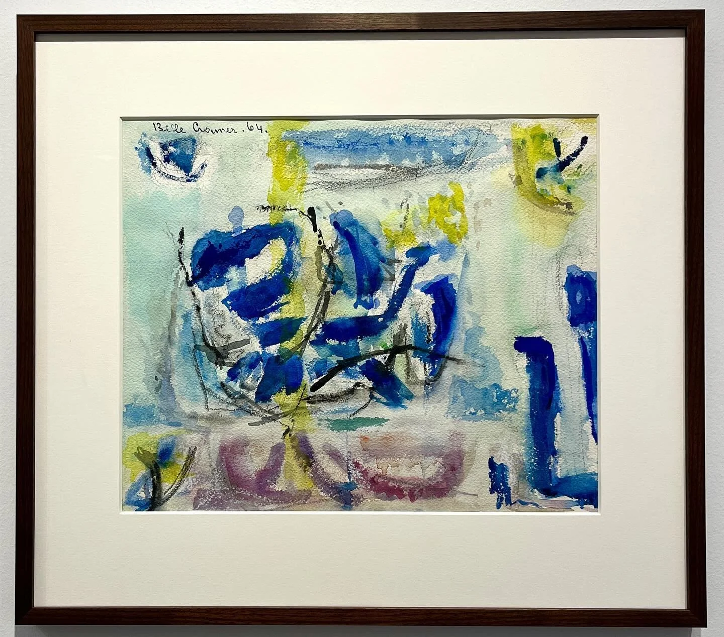 &bull;
BELLE CRAMER (1883-1978)
&ldquo;FANTASY&rdquo;
1964
Watercolor 
15 x 18 inches (sheet)
Signed and dated at upper left
Framed: 21 &frac34; x 24 &frac12; inches
Titled in graphite (verso)
Framed in solid walnut with 8-ply archival mat under mus