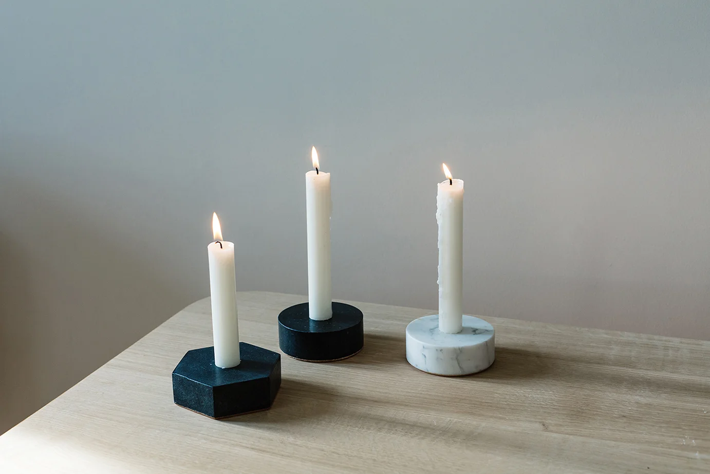 Triangle Stone Candle Holders assembled as Hanukkah menorah