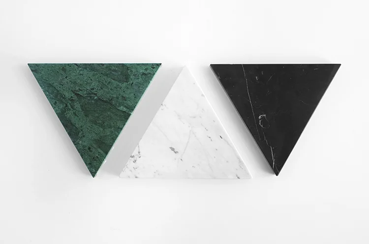 Green, Carrara and Black Marble Hexagon Trivets on a White Background