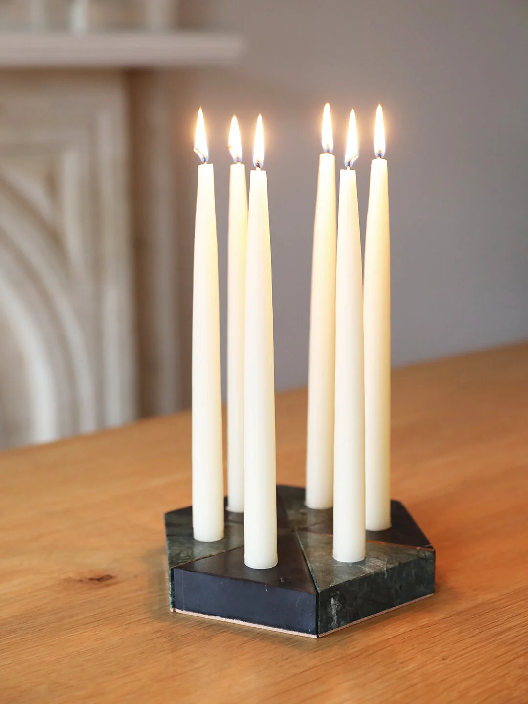 Triangle Stone Candle Holders assembled as Hanukkah menorah
