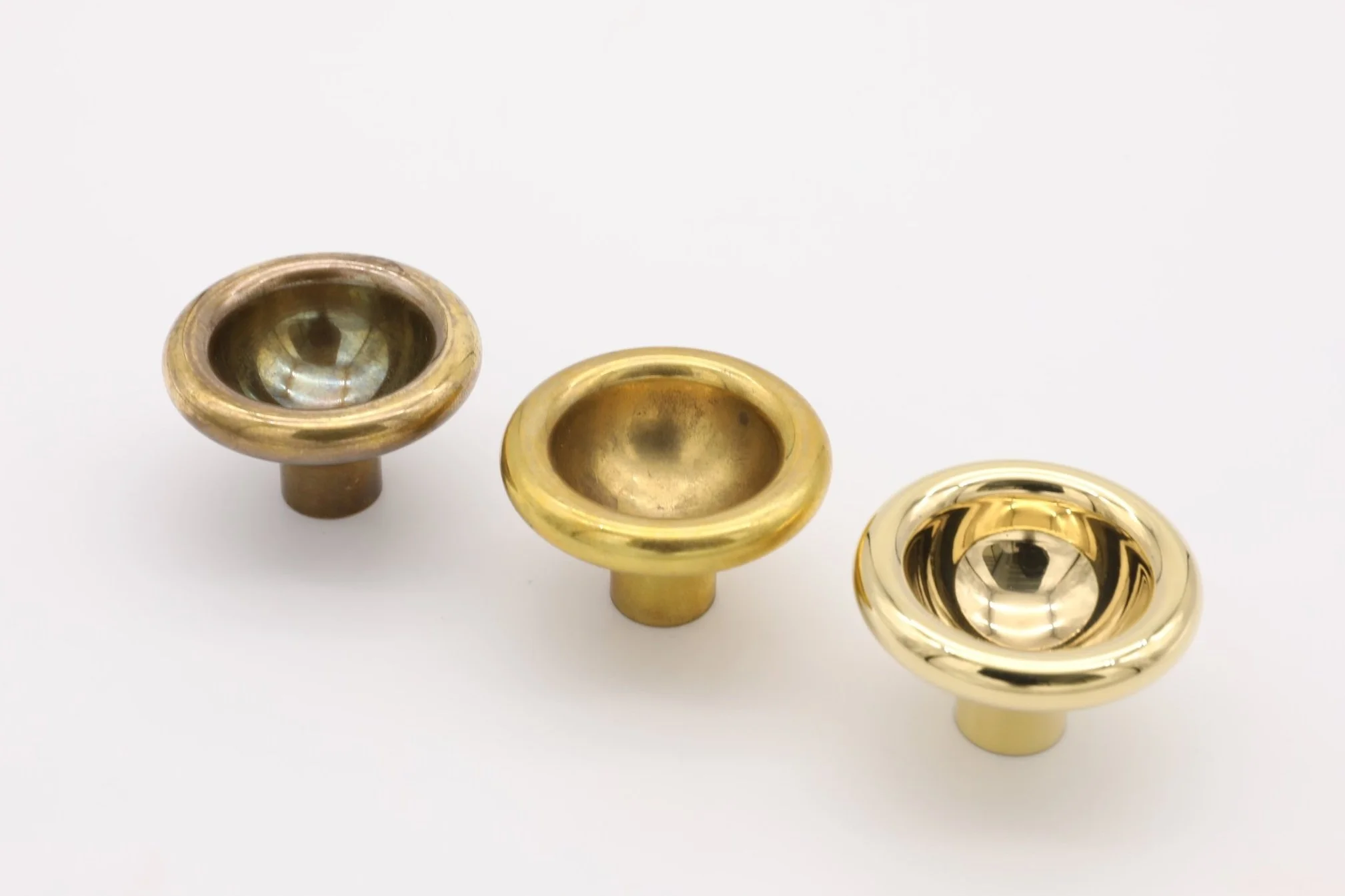 Image shows three stages of patina: highly polished, light patina, deep patina