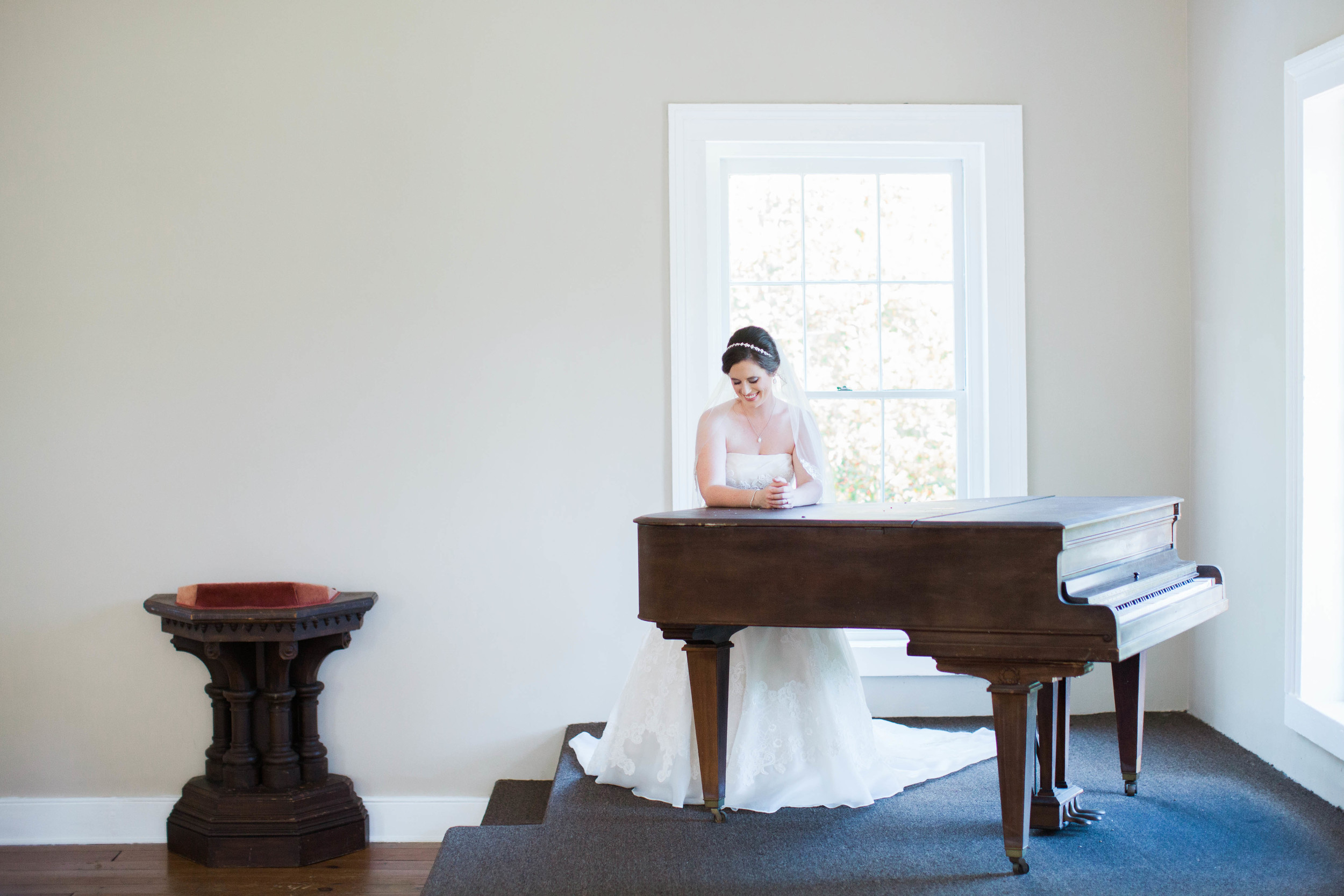 Beautiful bride in wedding dress at Cokesbury College