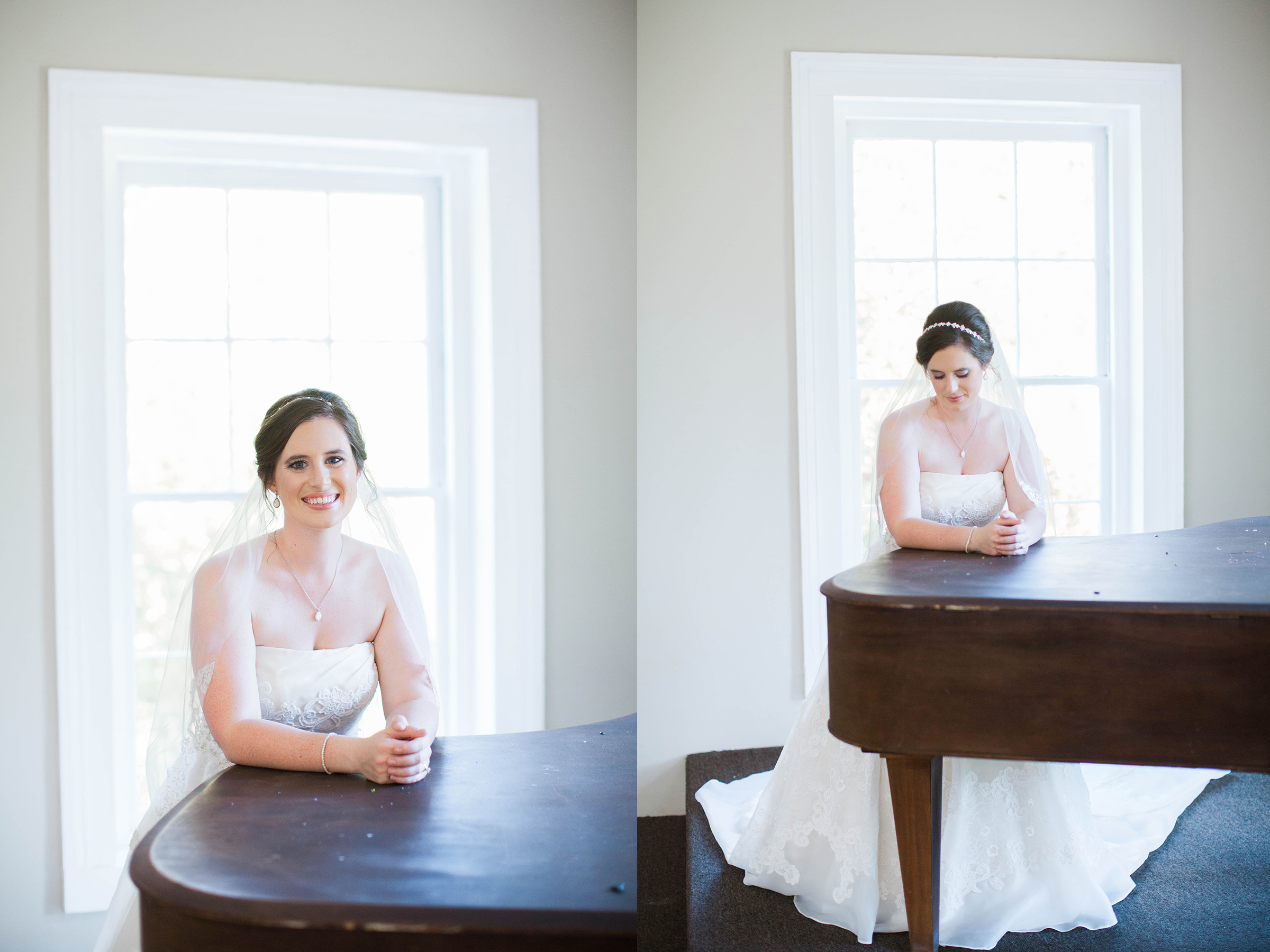 Beautiful bride in wedding dress at Cokesbury College