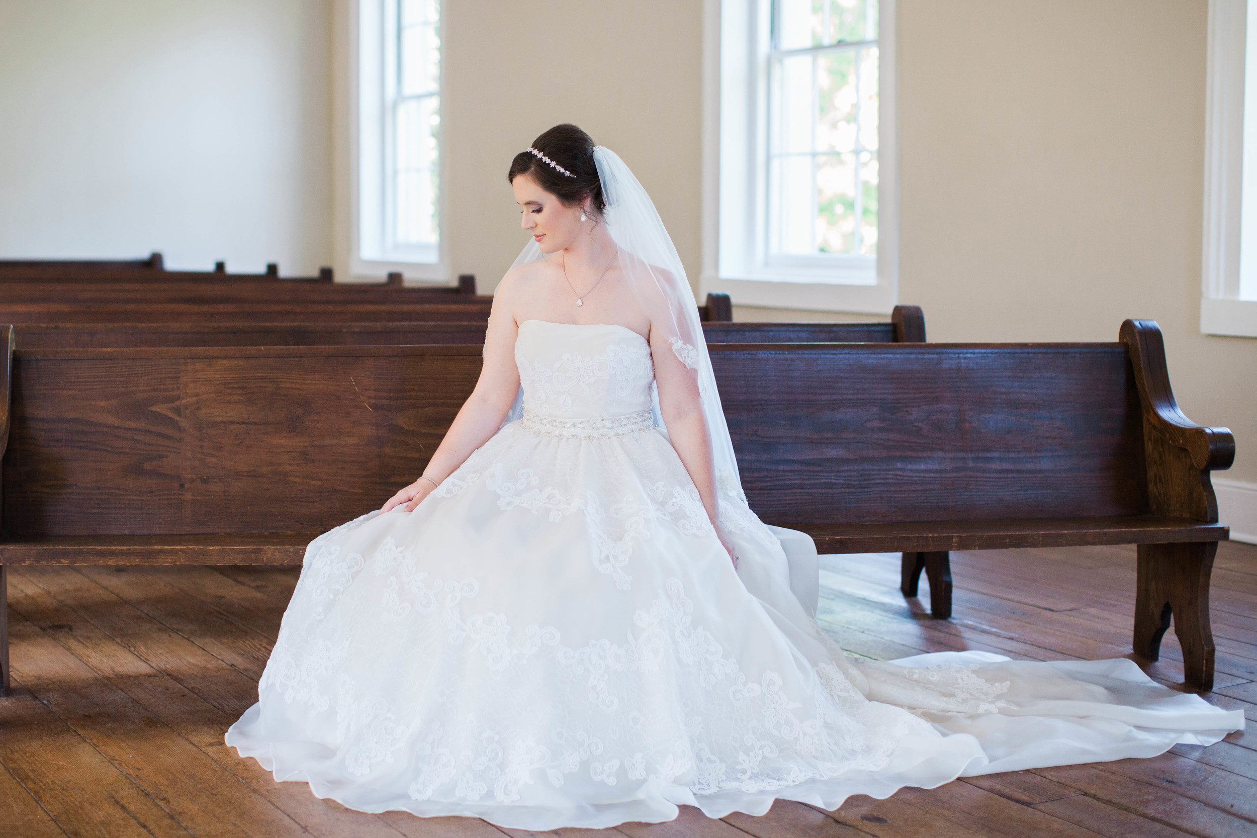 Beautiful bride in wedding dress at Cokesbury College