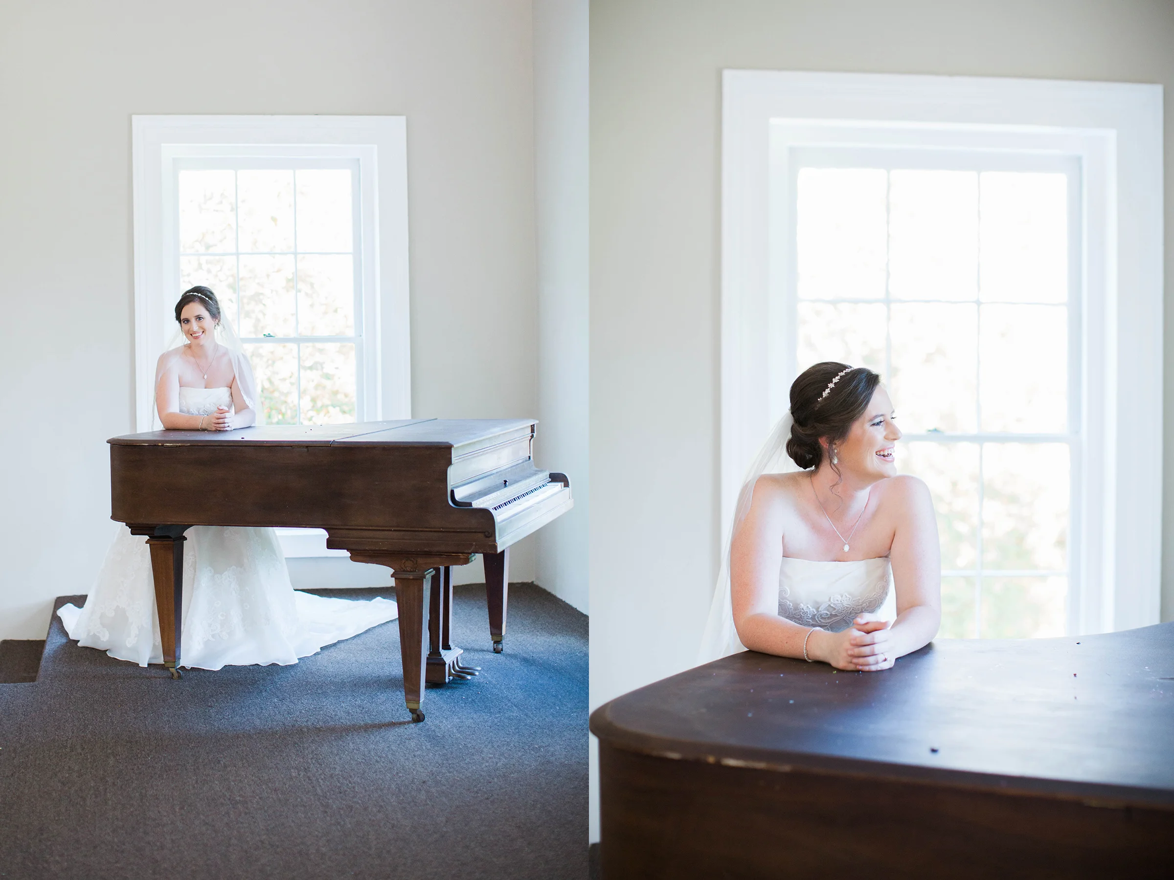 Beautiful bride in wedding dress at Cokesbury College