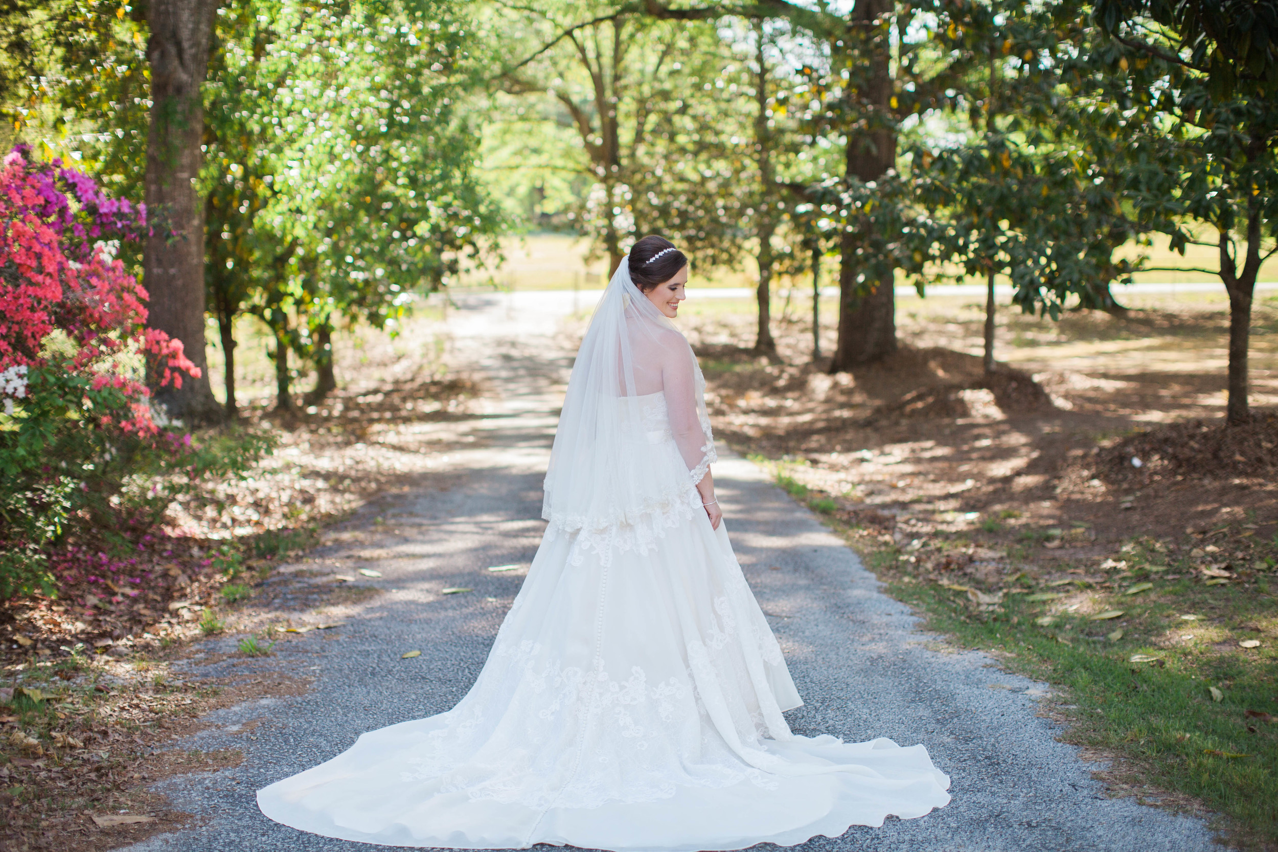 Beautiful bride in wedding dress at Cokesbury College