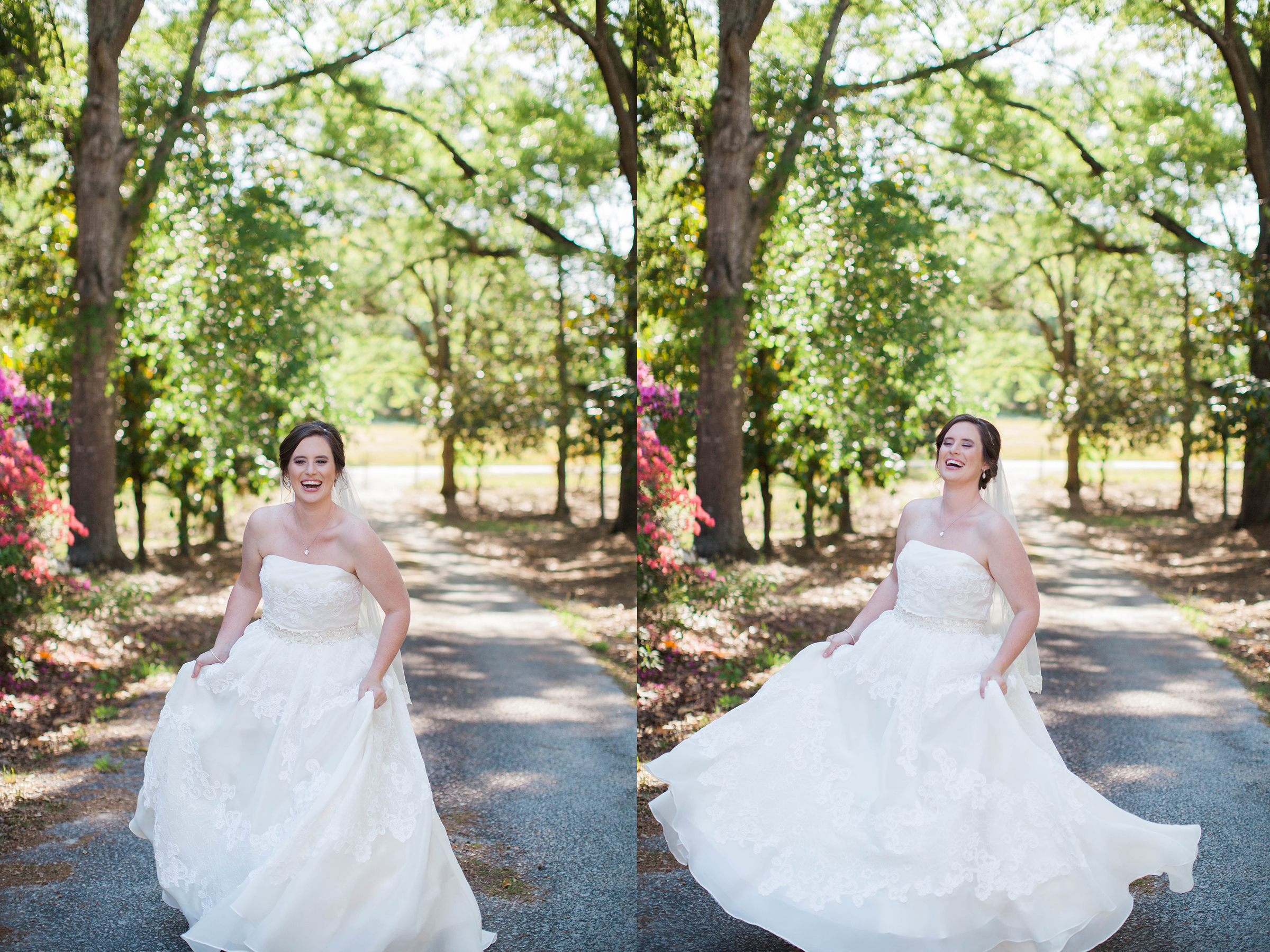 Beautiful bride in wedding dress at Cokesbury College
