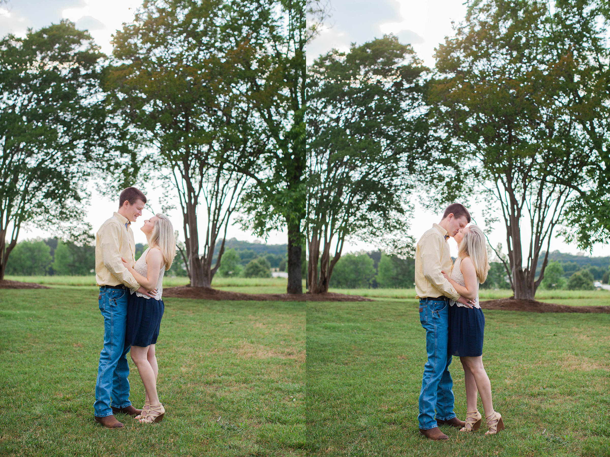 Couple in love at their engagement session at Ellery Farms