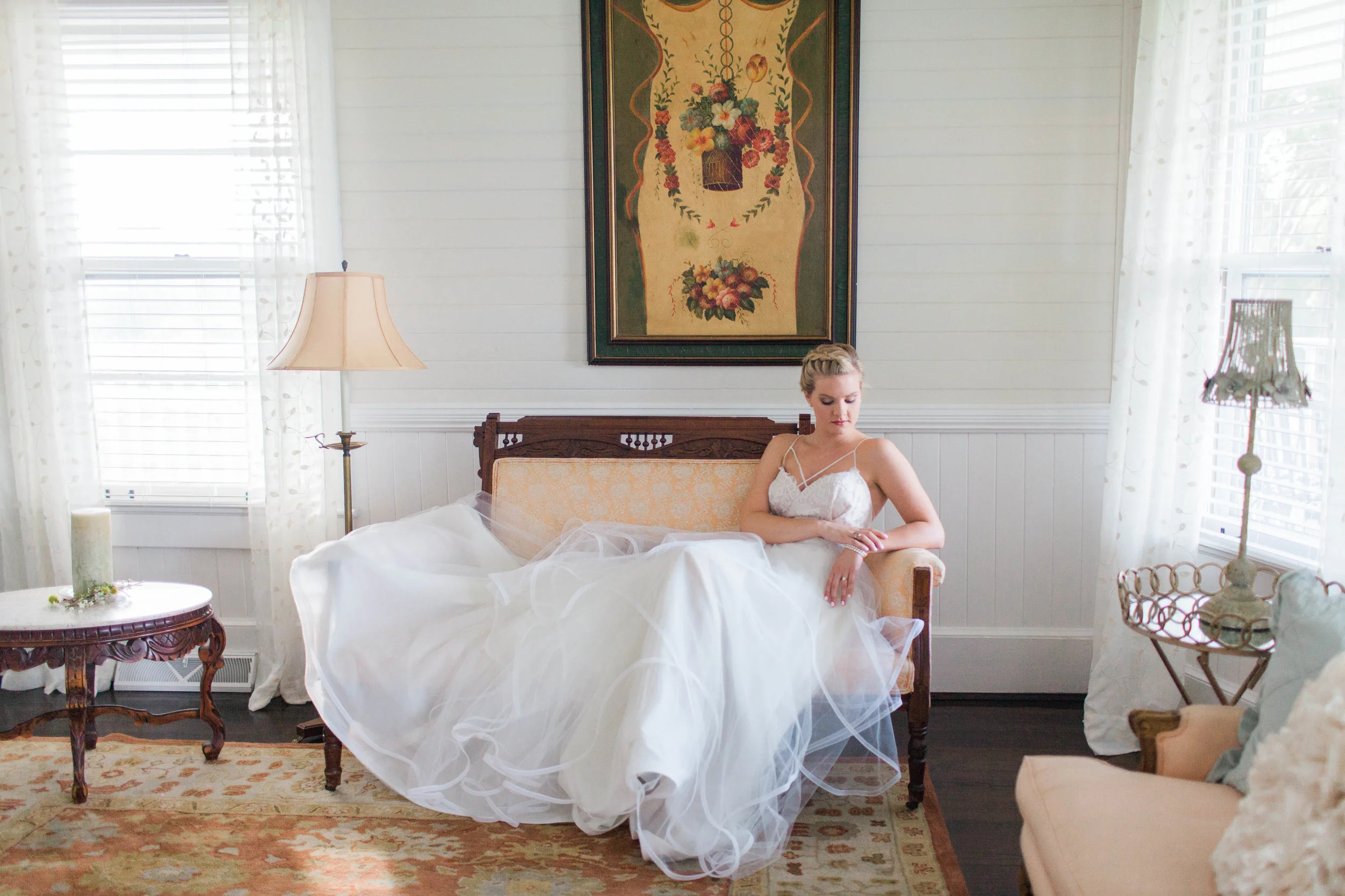 Beautiful bride in wedding dress at Ellery Farms