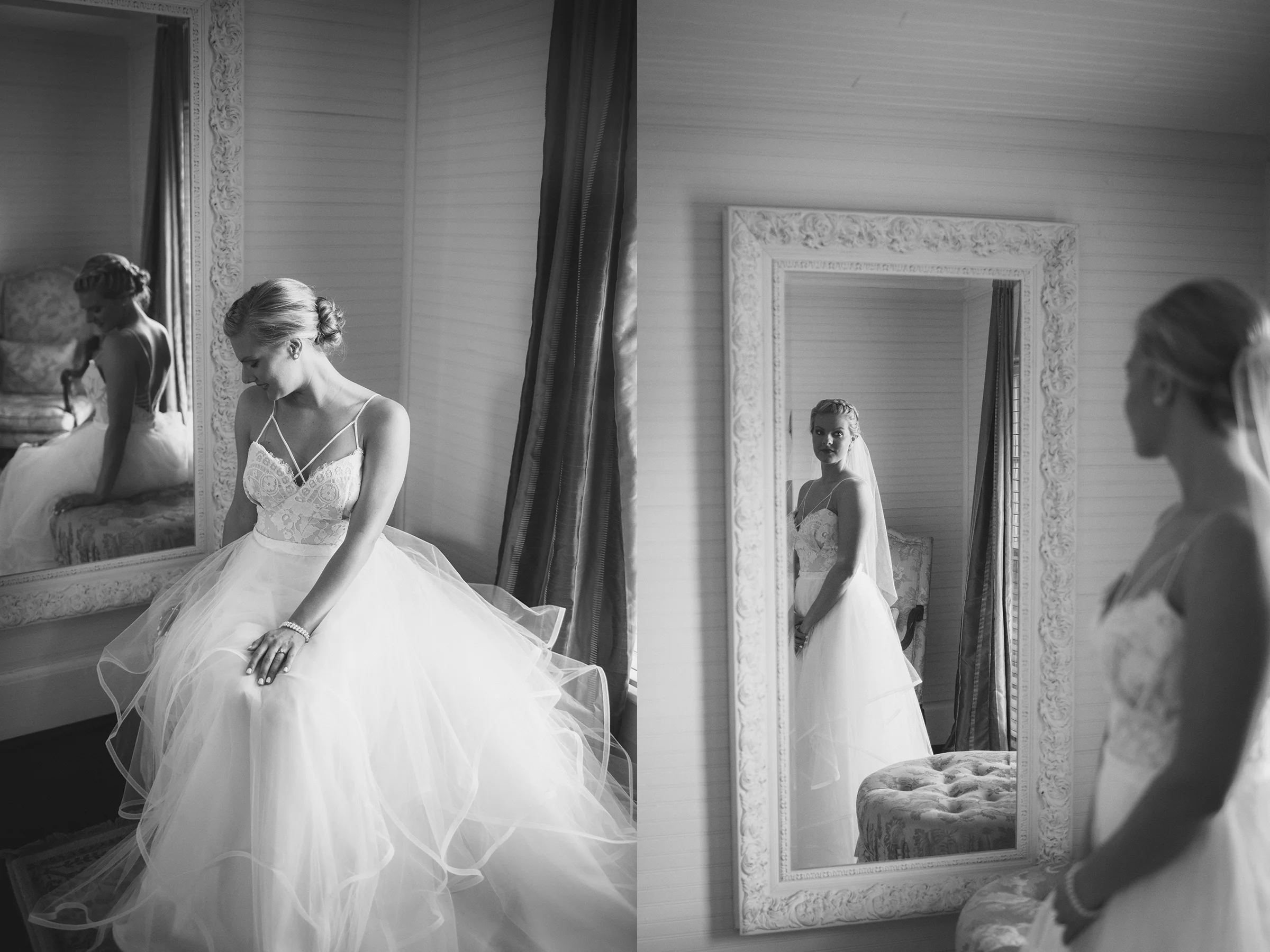 Beautiful bride in wedding dress at Ellery Farms