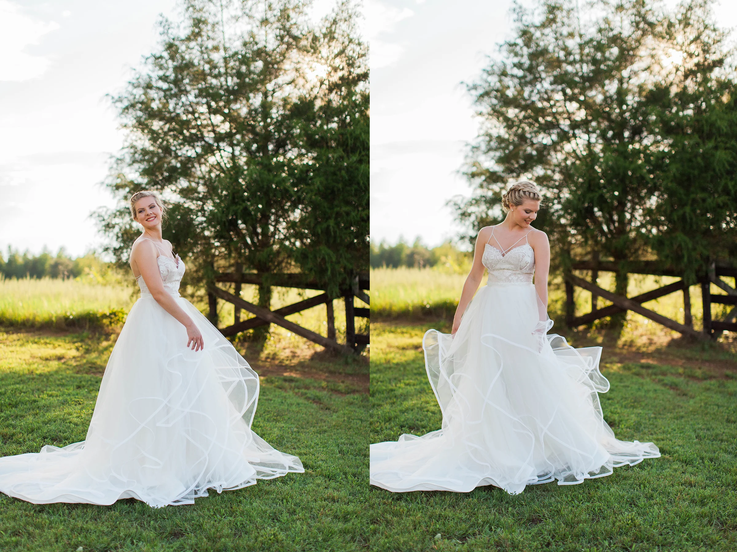 Beautiful bride in wedding dress at Ellery Farms