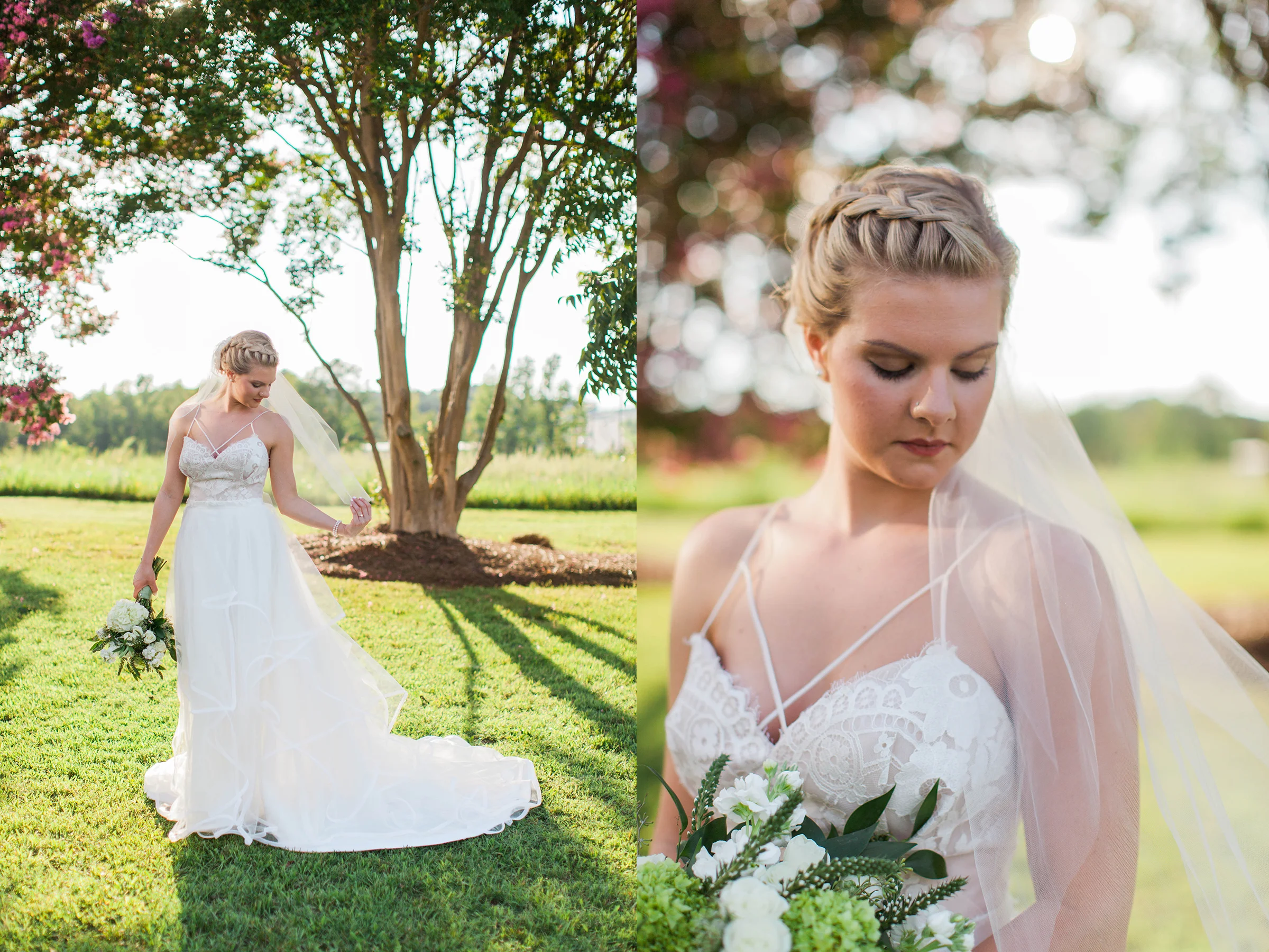Beautiful bride in wedding dress at Ellery Farms