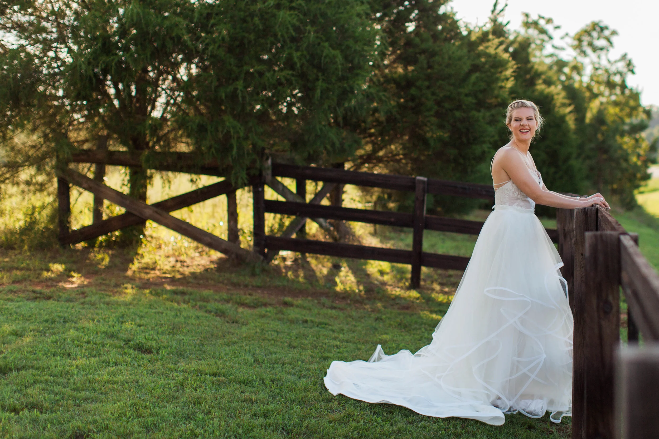 Beautiful bride in wedding dress at Ellery Farms