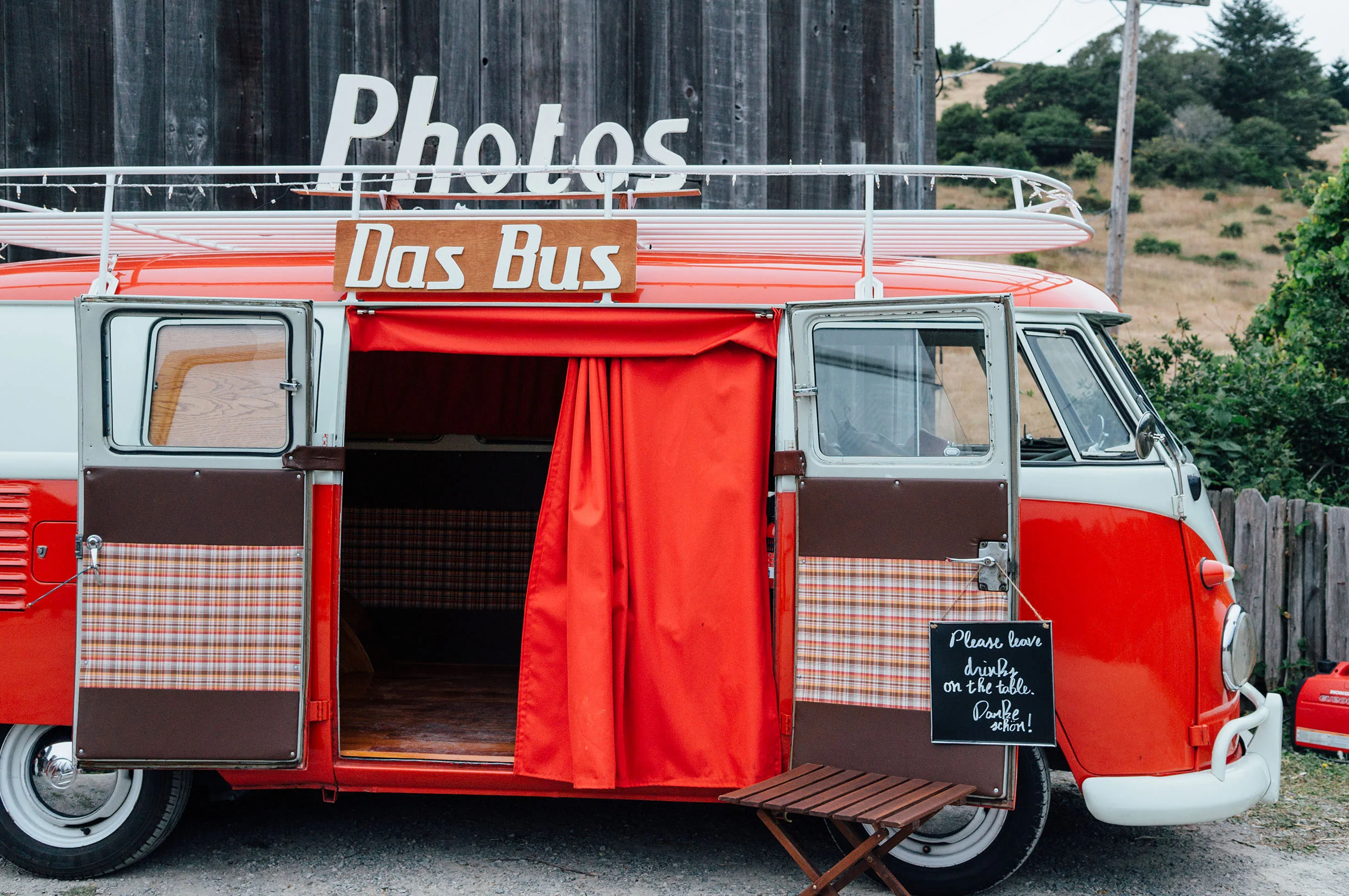 Das Bus at the Mann Family Farm in Bolinas, CA. Photo by wedding guest.