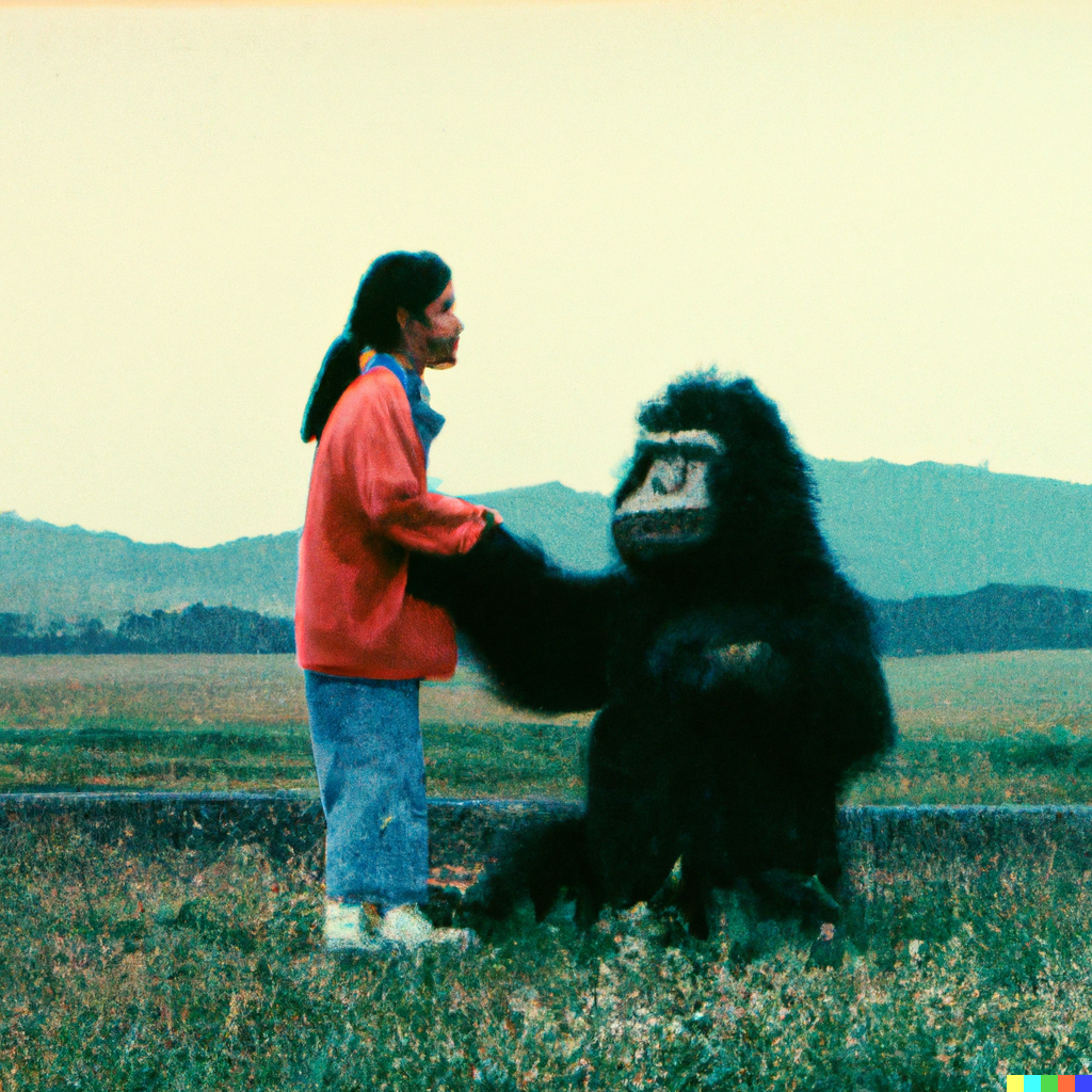 DALL·E 2022-11-14 11.04.55 - 1970s analog film sesame street, a girl and a gorilla in a big open field, grainy film quality .png