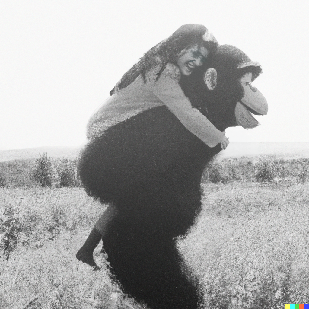 DALL·E 2022-11-14 11.04.39 - grainy film sesame street, gorilla gives smiling girl a piggyback ride through a field.png