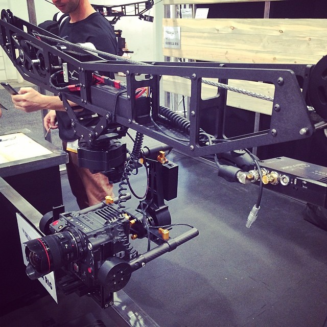 Love this crazy cable rig from #dactylcam sporting a stretched 20" CineCoil! #nabshow #r3d #nab2014