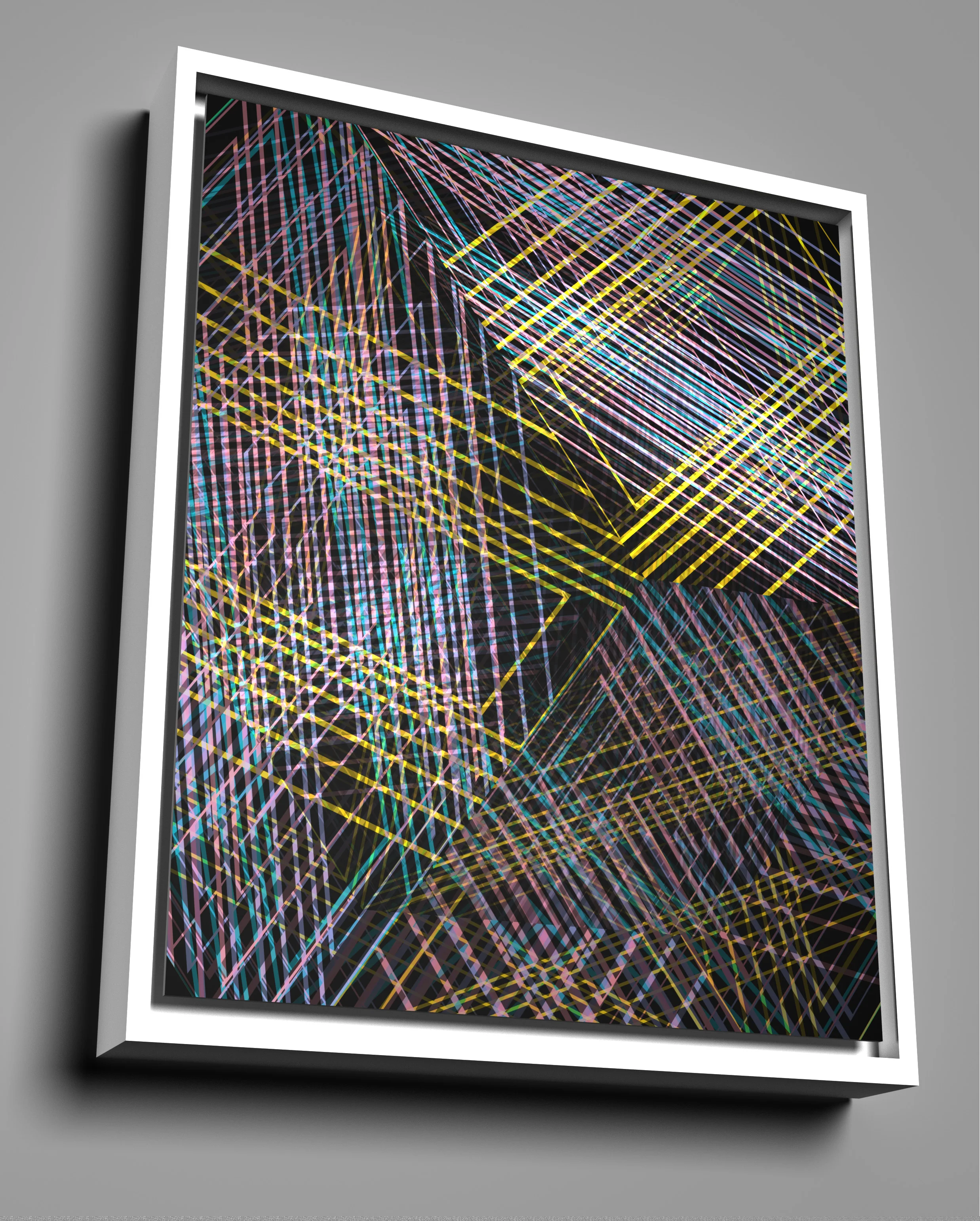 Title: Overlapped: Marked Lines Size : 40“x 50” x 2”D: Edition of 10 Paper: Archival Inkjet Print: Metallic Glossy Paper Mounting: 1/8” Non-glare plexi mounted in wood float frame