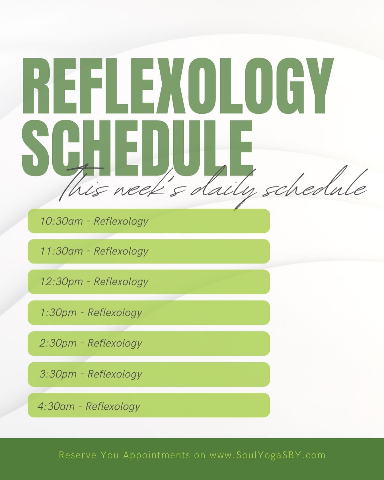 Here&rsquo;s this week&rsquo;s Reflexology appointments!