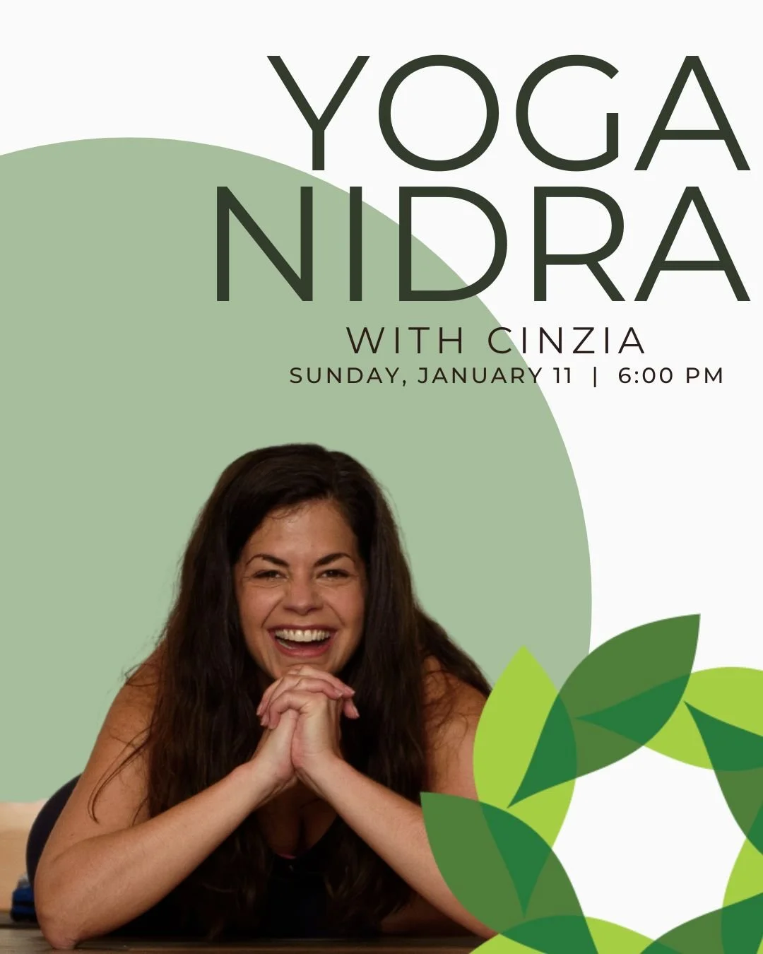 ✨ YOGA NIDRA WITH CINZIA ✨
Sunday, January 11 &bull; 6:00 PM

This is your invitation to truly rest.
Join Cinzia for a 75-minute Yoga Nidra experience designed to quiet the mind, soften the body, and guide you into a state of deep, conscious relaxati