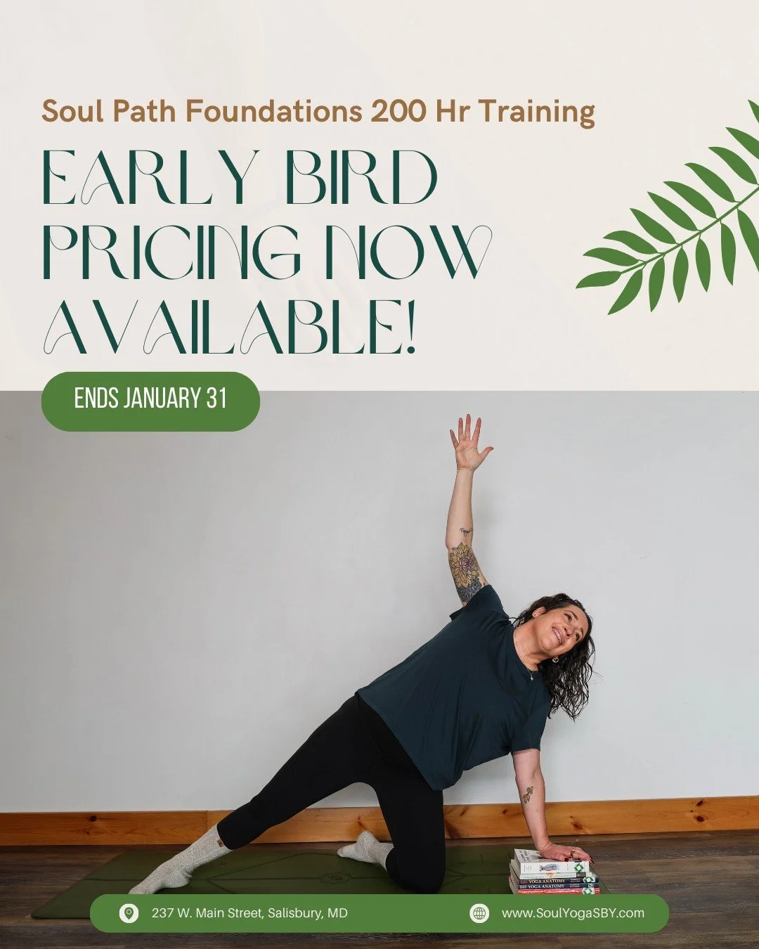 Get ready to save! Our exclusive early bird pricing runs through the end of the month, giving you the chance to save $112 on your YTT tuition! This is your moment to invest in yourself for less. Learn more comment SOUL PATH below!