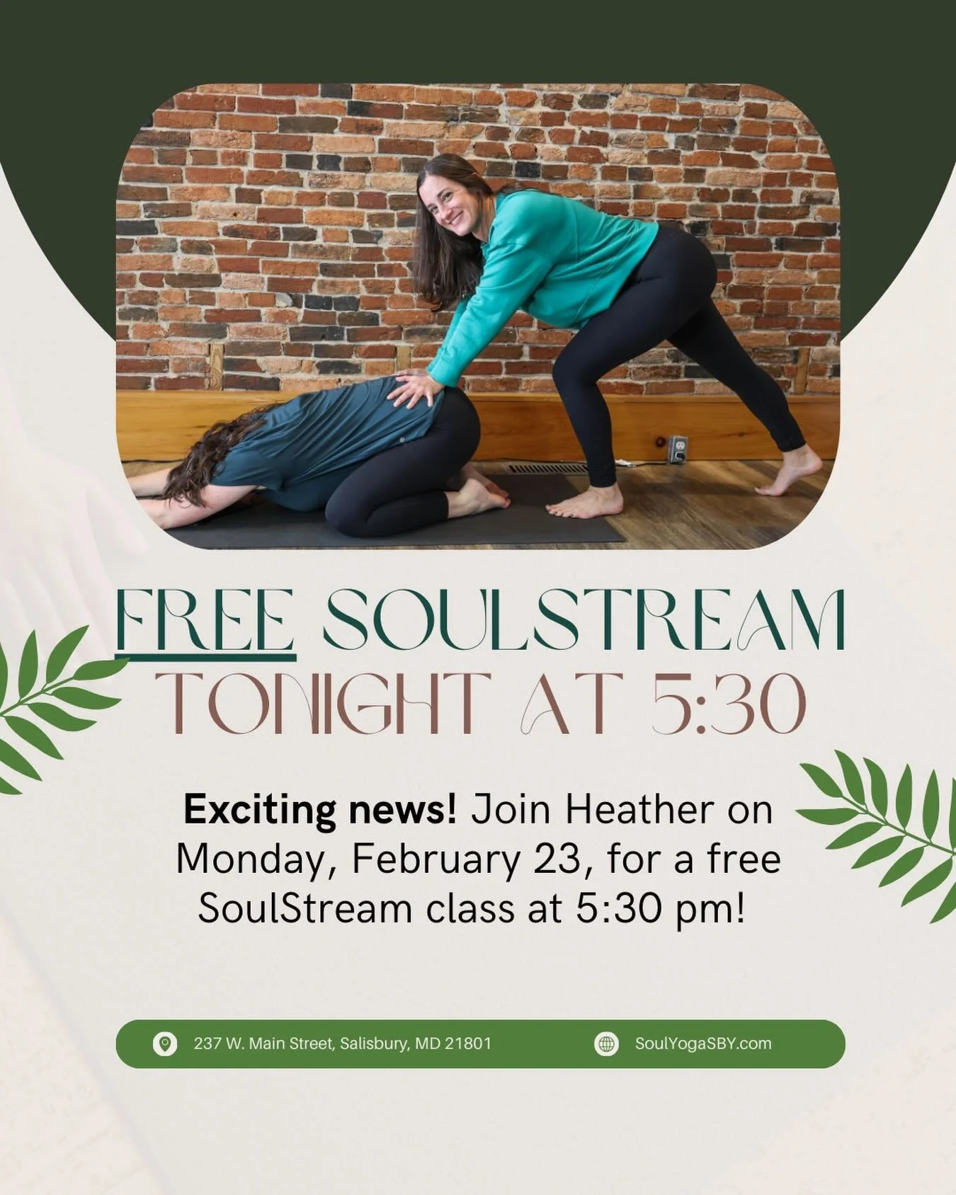 Roll out your yoga mat at home and join Heather at 5:30 pm for a cozy Soul Flow focusing on heart openers! 

Comment &ldquo;hearts&rdquo; for a direct link!