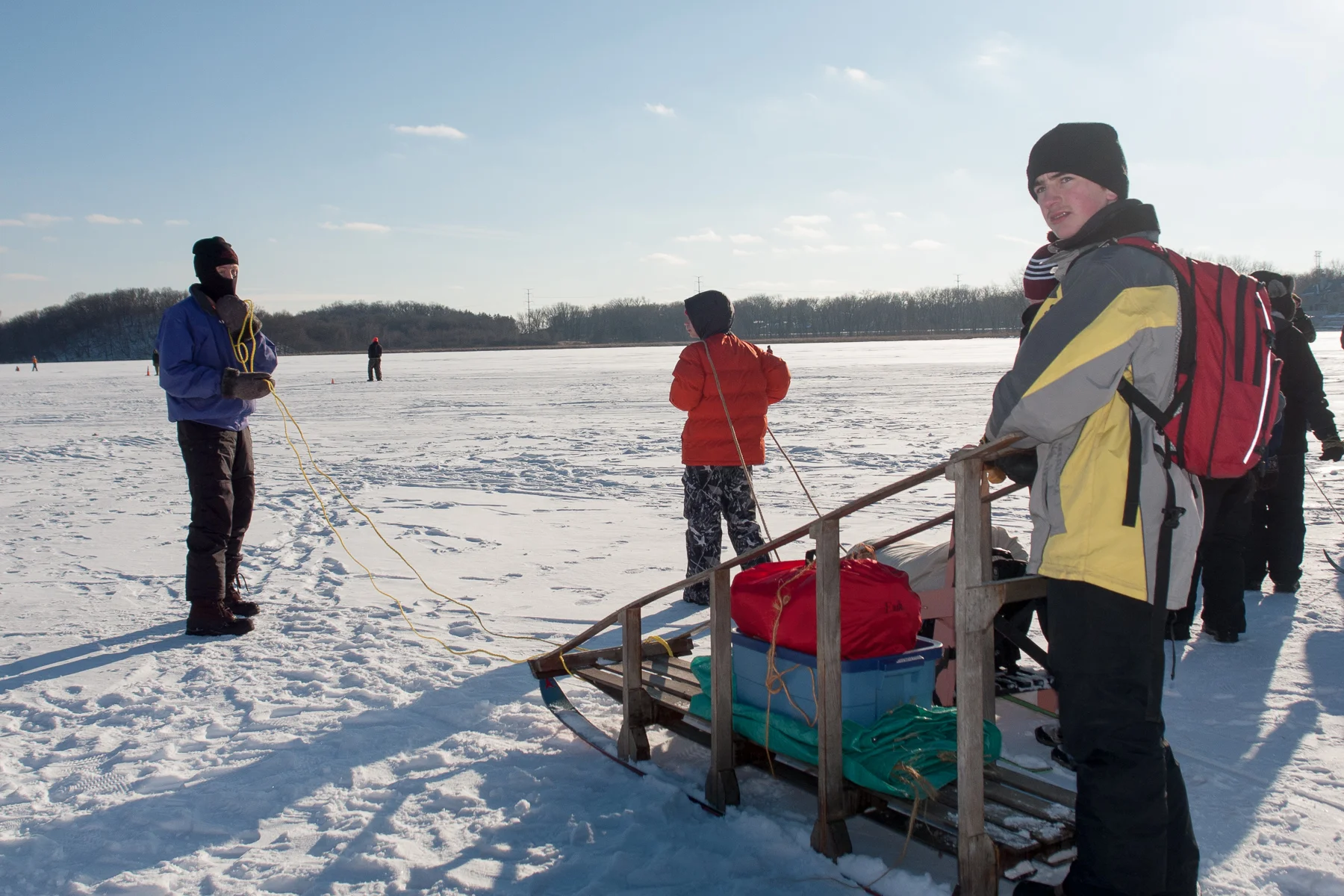 Scouts prepare for the race. Erik J will pull and Erik C will push.