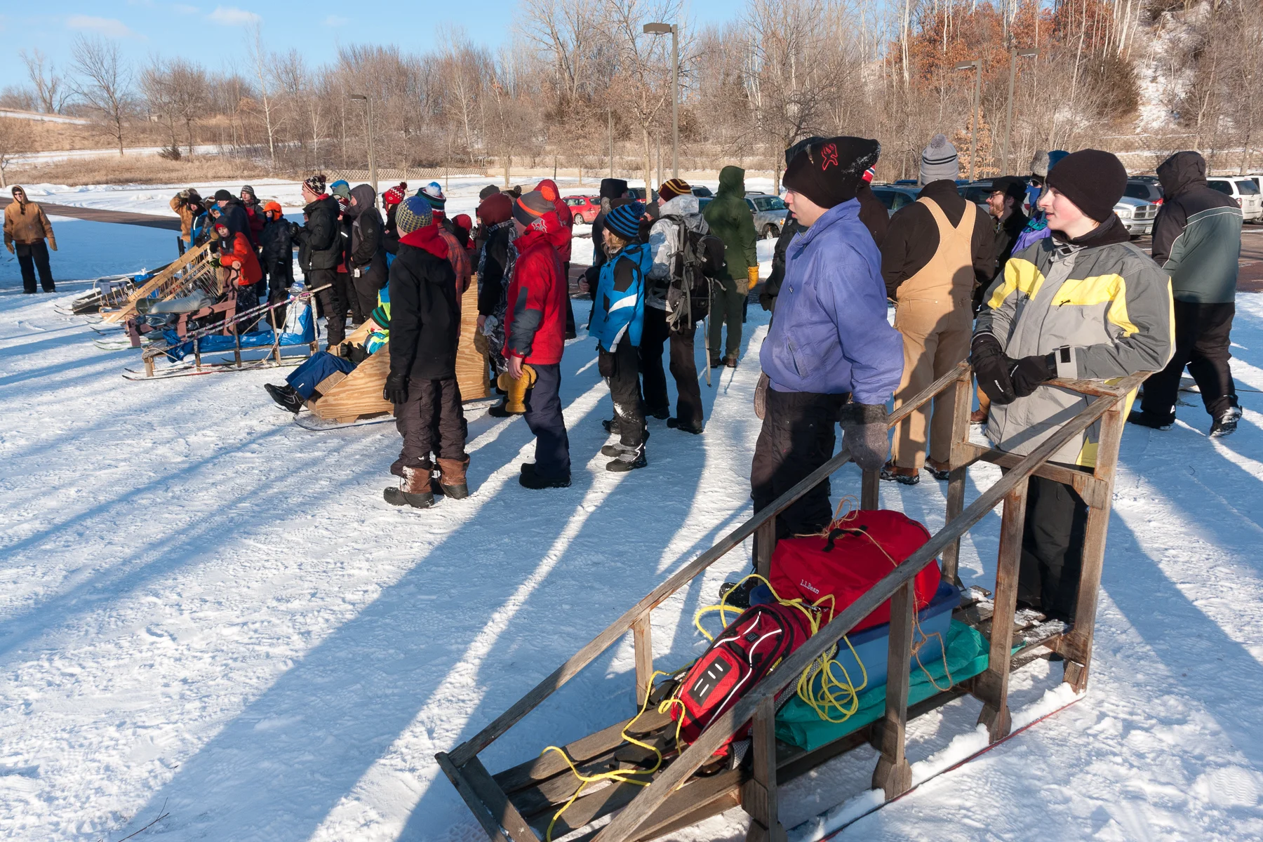 Scouts at the final line up to learn which team has accumulated the most 'gold nuggets' from the day's activities.
