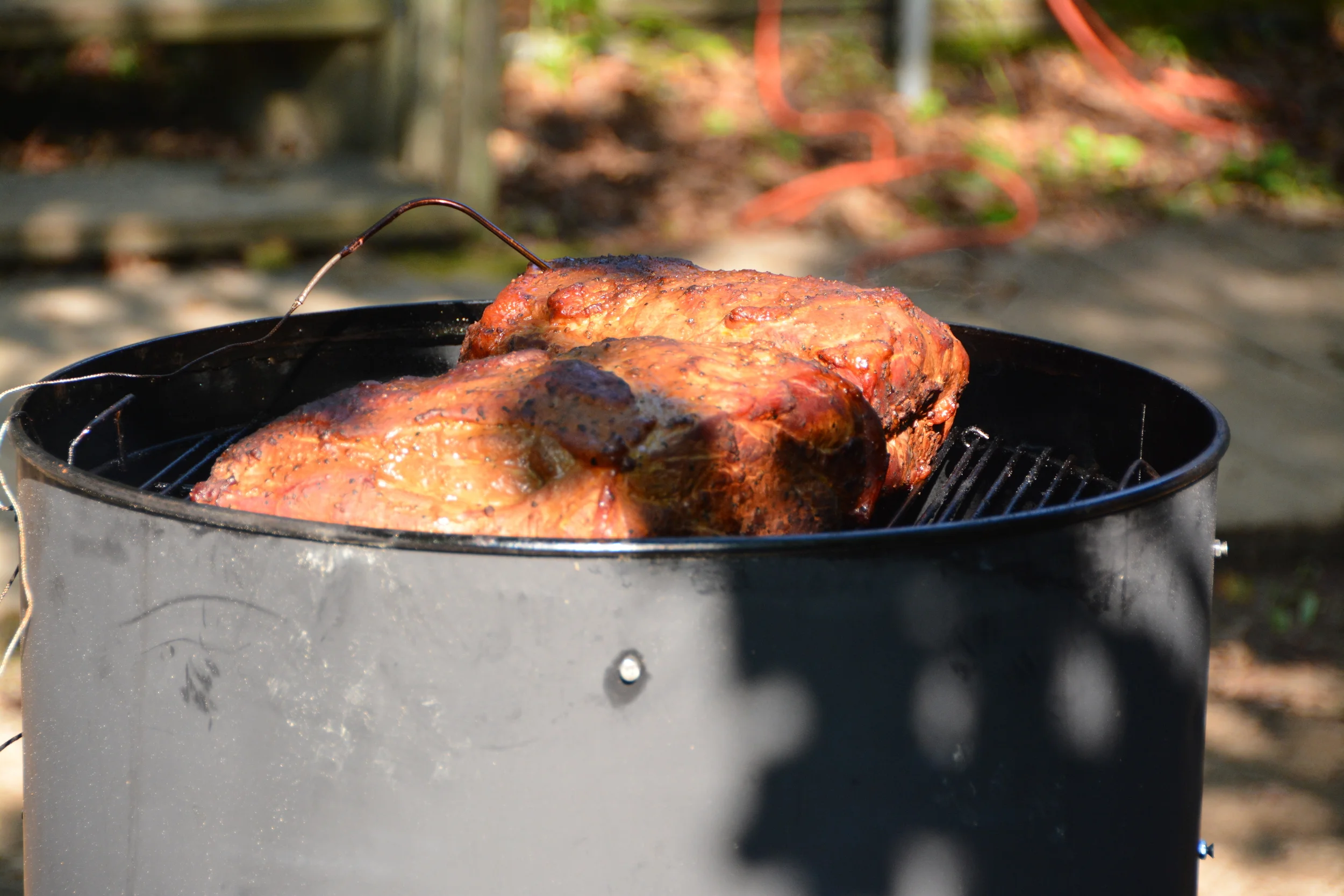 the pork in the smoker