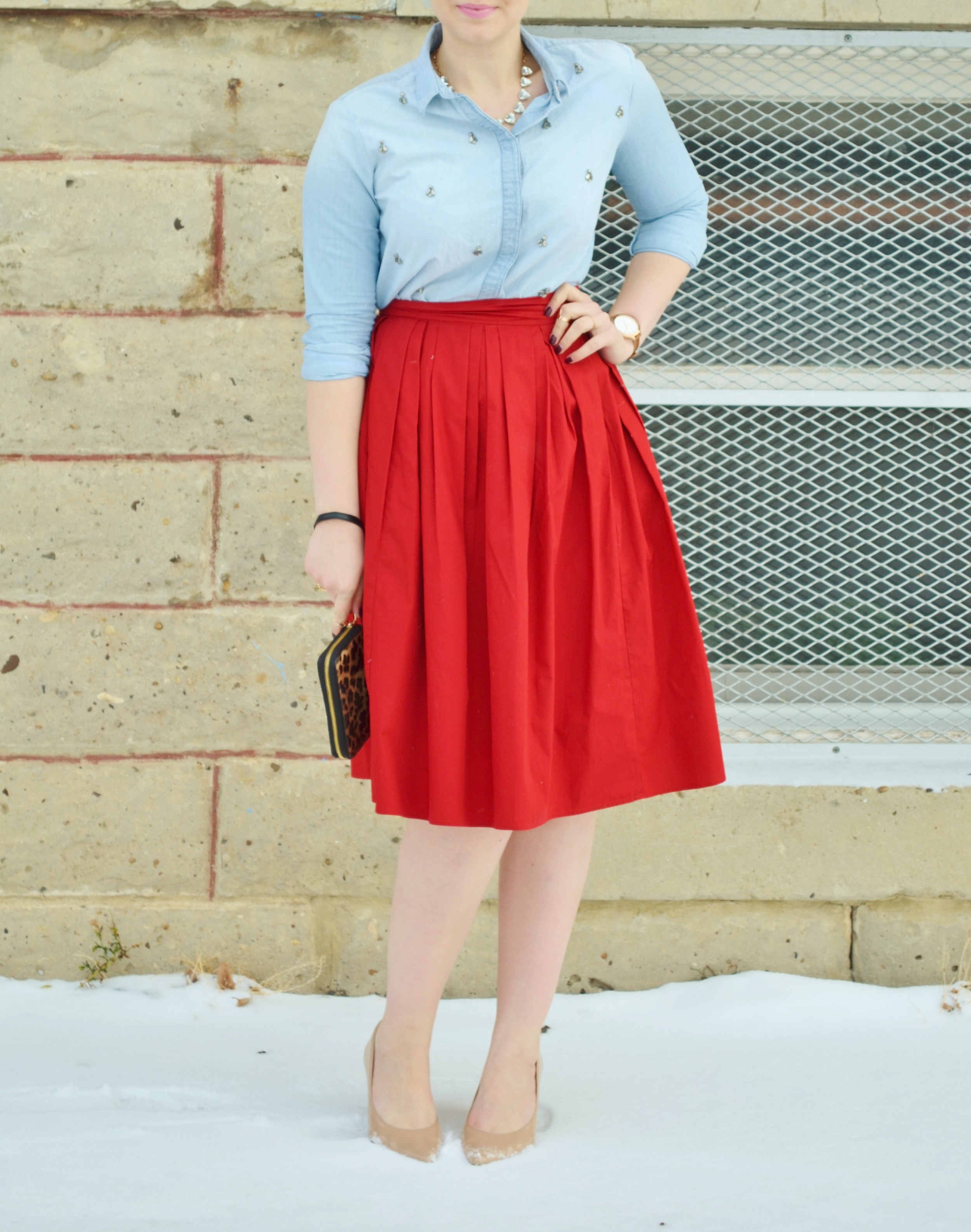 red skirt and chambray.JPG