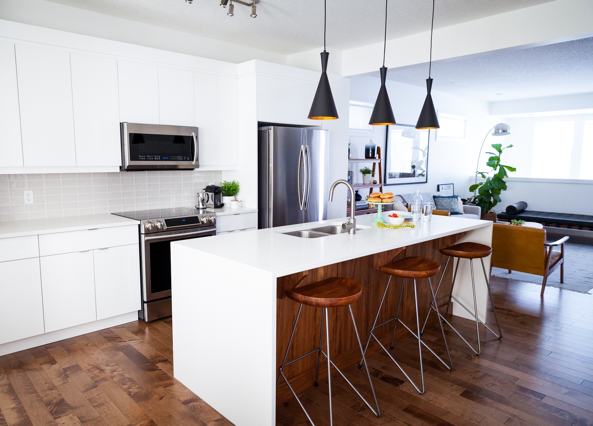 white and walnut modern kitchen — 204 park