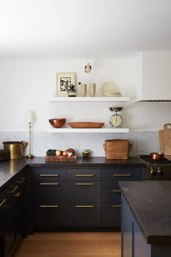 dark kitchen cabinets with dark countertop