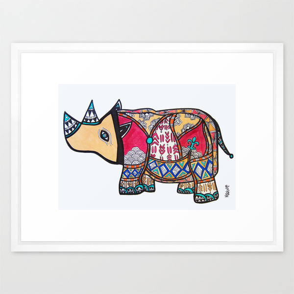 Paper size 24" x 18". Printed area 17" x 12". Framed gallery quality Giclée art print on natural white, matte, ultra smooth, 100% cotton rag, acid and lignin free archival paper using Epson K3 archival inks. Who doesn't love a funky & colorful RHINO? It has a fleur-de-lis stamped right on its body. Get your own bit of New Orleans for your home