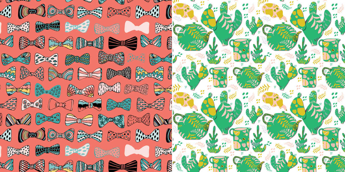 " Bow tie geek in pink " & " Romance of the teapot " by Elena Milev-Krasteva